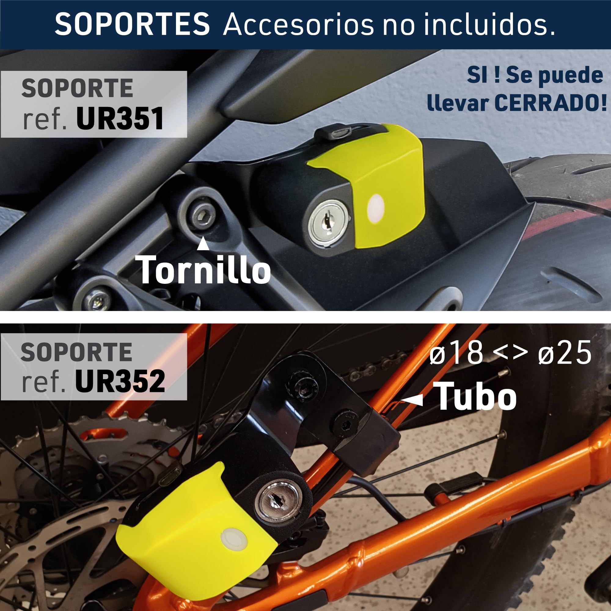 URBAN UR6 Candado Moto con Alarma Inteligente | Antirrobo Disco Más Eficaz | Hi-Tech, 120db, LED, Warning Sensibilidad A+, Pila CR2 Larga Duración, Más Impermeable, Pinza 6mm Universal Scooter Bici