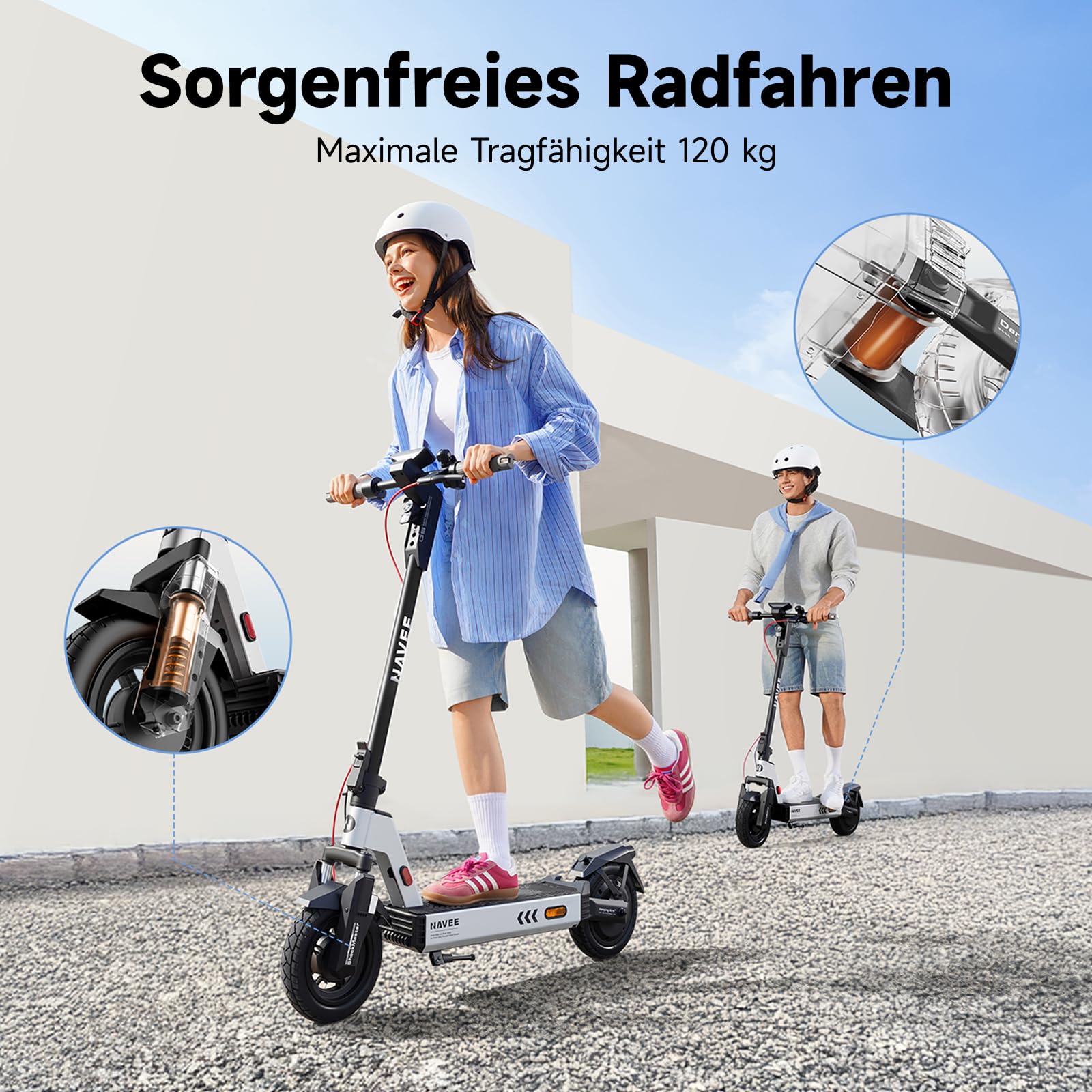 NAVEE G5 MAX E-Scooter mit Straßenzulassung - 70 km reichweite, 20 km/h, 120 kg tragkraft, 24° Steigung, ipx5 wasserdicht, fernentriegelung,4-Zoll-Display, find My & navee app, dual Suspension System
