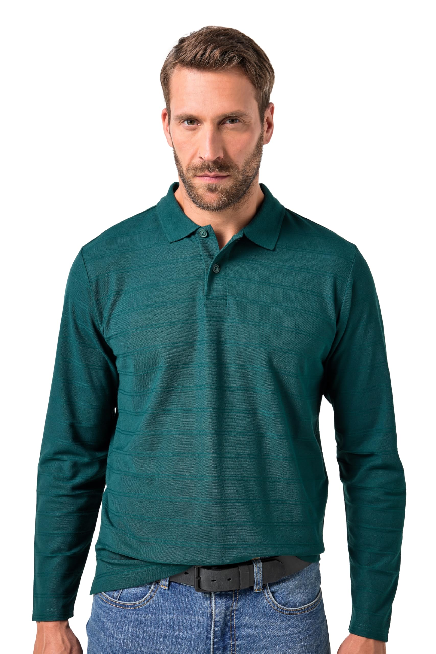 JP 1880 Herren große Größen Übergrößen Menswear L-8XL Langarm-Poloshirt, mit Biobaumwolle, OCS-Zertifiziert tief grün 8XL 842841759-8XL