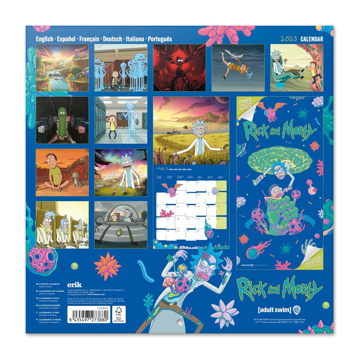 Calendario Da Muro 2023 Art Nouveau - 12 Mesi + 4 Omaggio, 30x30 Cm, Stile Francese - Foto 9