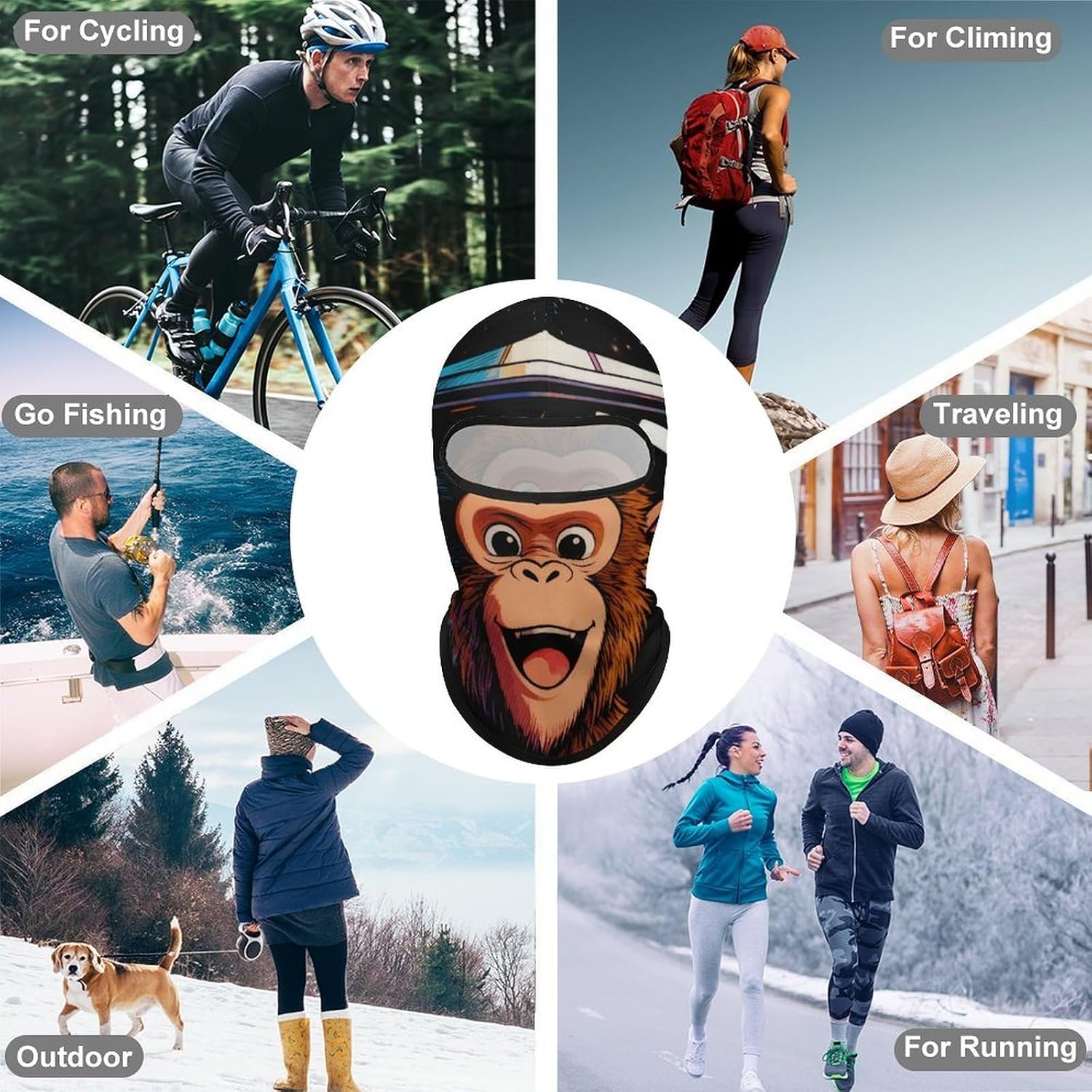 Space Astronaut Monkey Balaclava Ski Mask Full Head Cover Sun UV Protection Neck Gaiter Windproof Thermal for Skiing Cycling Helmet Friendly White