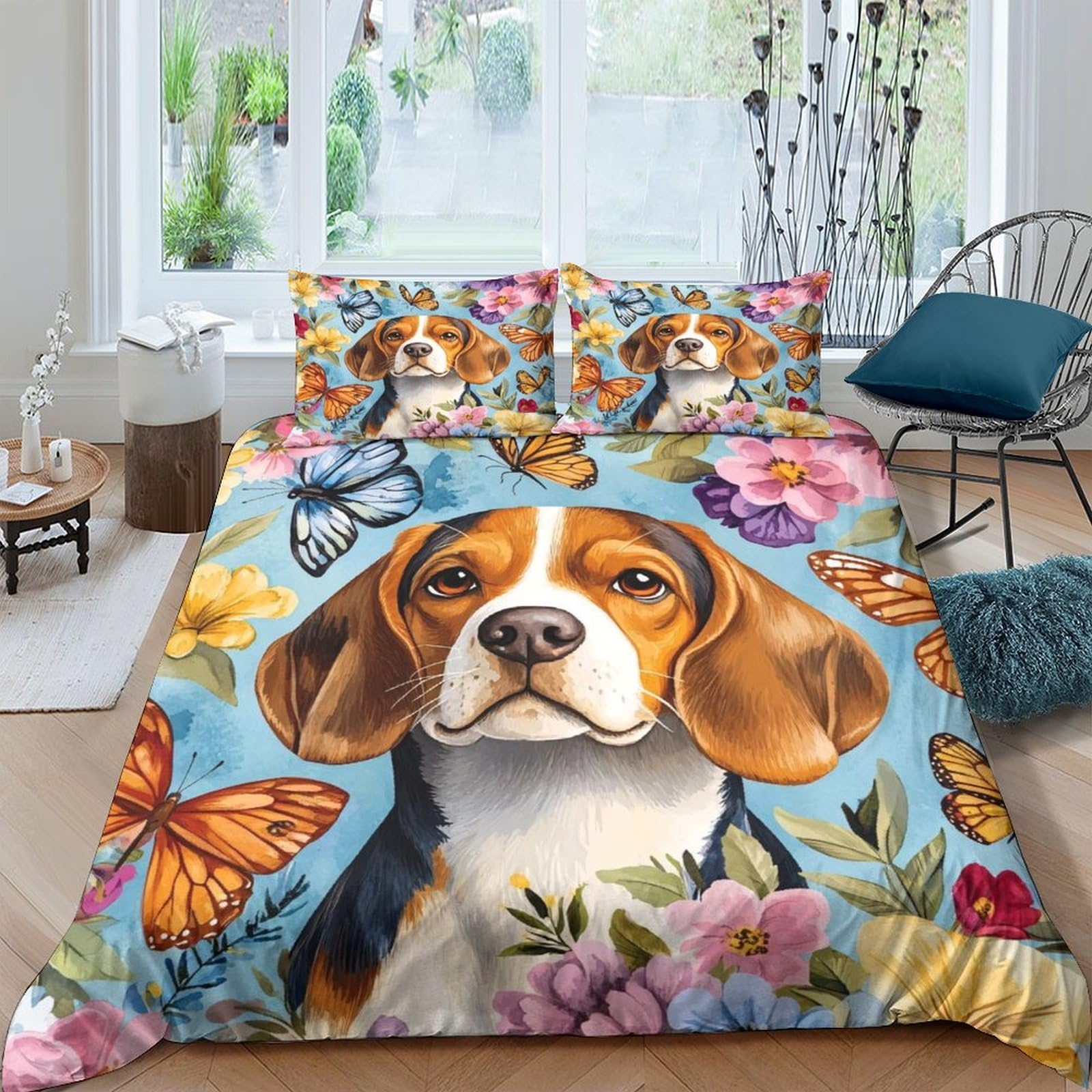 Ctjqhvkz Style-4 3D Printed Beagle Dog Fitted Sheet Microfiber Colorful Butterfly Bed Cover For Bedroom Dorm Mattress Decor Easy Care Single（135X200cm）