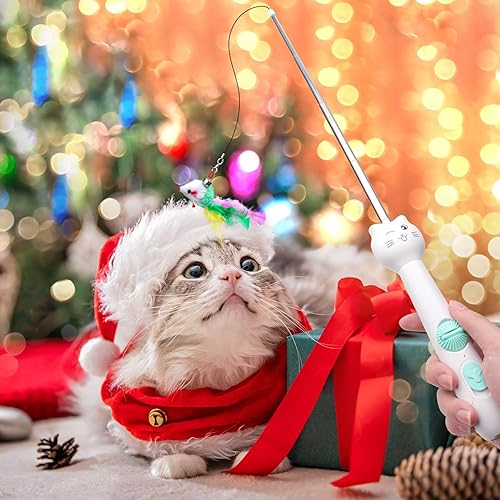 Miniatura 8 de SEVENKA Juguete para gatos 3 en 1, linterna UV recargable y varilla retráctil con juguete de plumas, luz blanca USB-C y luz negra de 395 nm