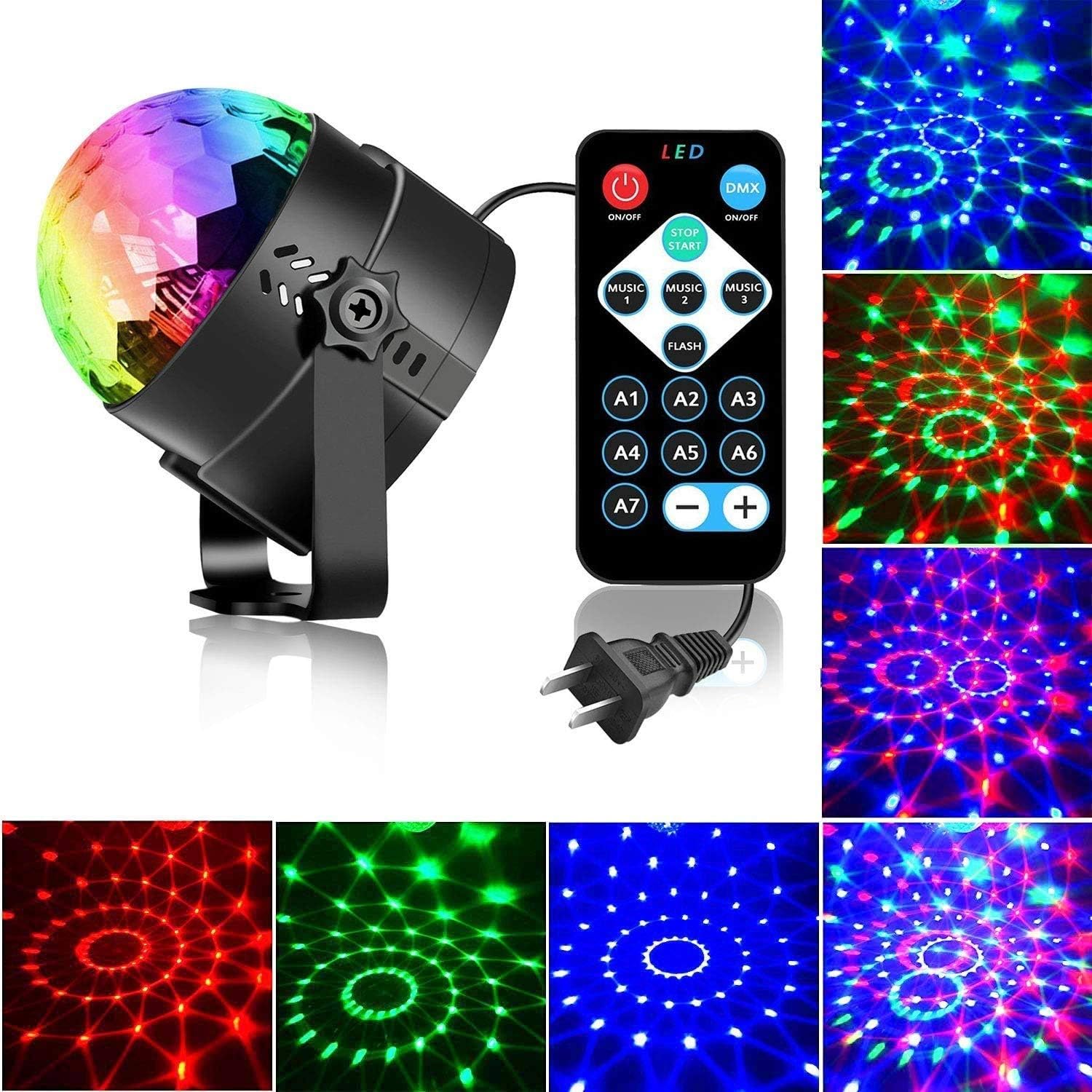 Sound Activated Party Lights with Remote Control DJ Lighting, RBG Disco Ball, Strobe Lamp 7 Modes Stage Par Light for Home Room Dance Parties Birthday DJ Bar Karaoke Xmas Wedding Show Club Pu