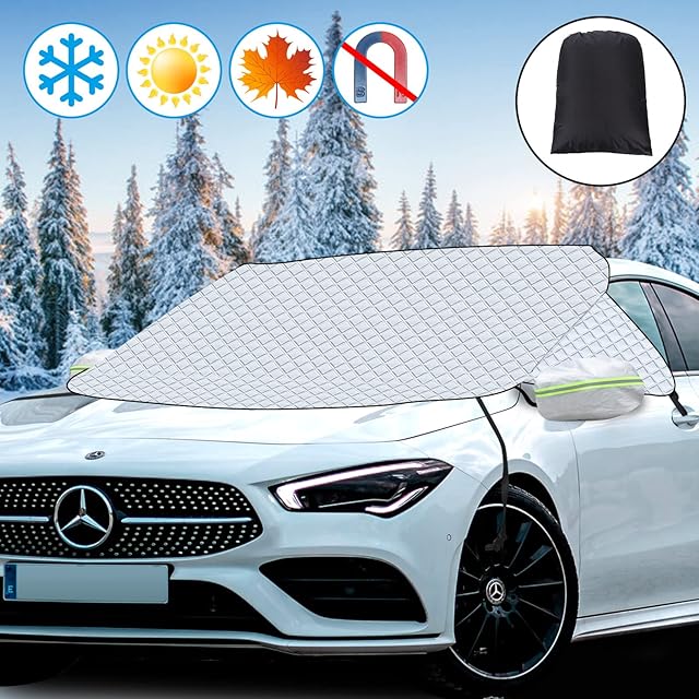 Tevlaphee Windscreen Cover, Windscreen Frost Protector, Car Windshield Cover, Against Snow, Ice, Frost, Dust, Sun, Foldable, 154 * 128cm