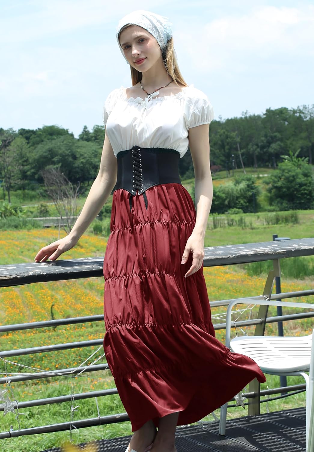 Halloween Renaissance Medieval Pirate Viking Victorian Costume Women Cottage Core Ren Faire Peasant Chemise Dress Top Irish UnderDress(Red,XXXL) - Image 5