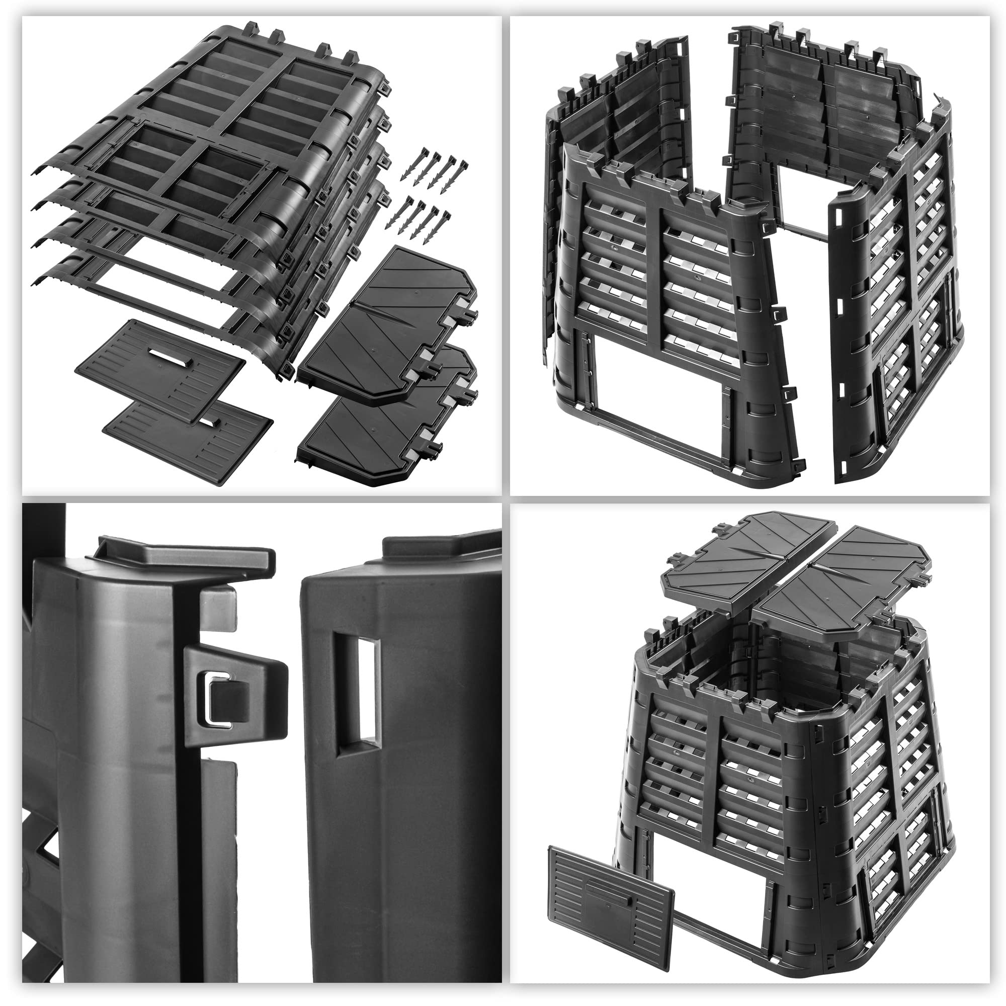KADAX Composteur de Jardin 480L, Une Solution Écologique et Pratique pour Transformer vos Déchets Organiques en Engrais Nature, Bac à Compost (Noir)