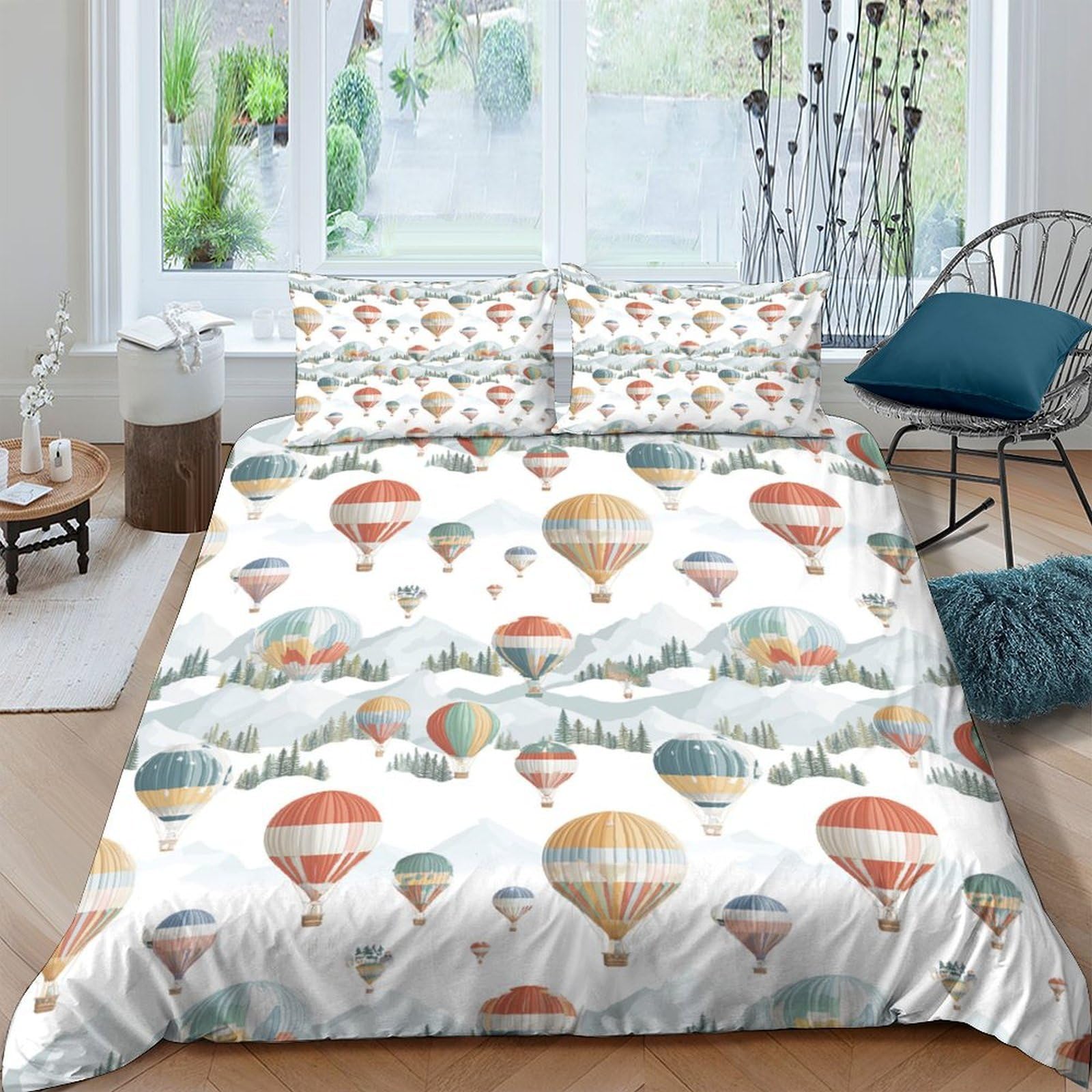 Ctjqhvkz Style-5 3D Printed Hot Air Balloon Fitted Sheet Microfiber Soft Breathable Cloud Scene Mattress Cover For Bedroom Guest Room Decor Single（135X200cm）