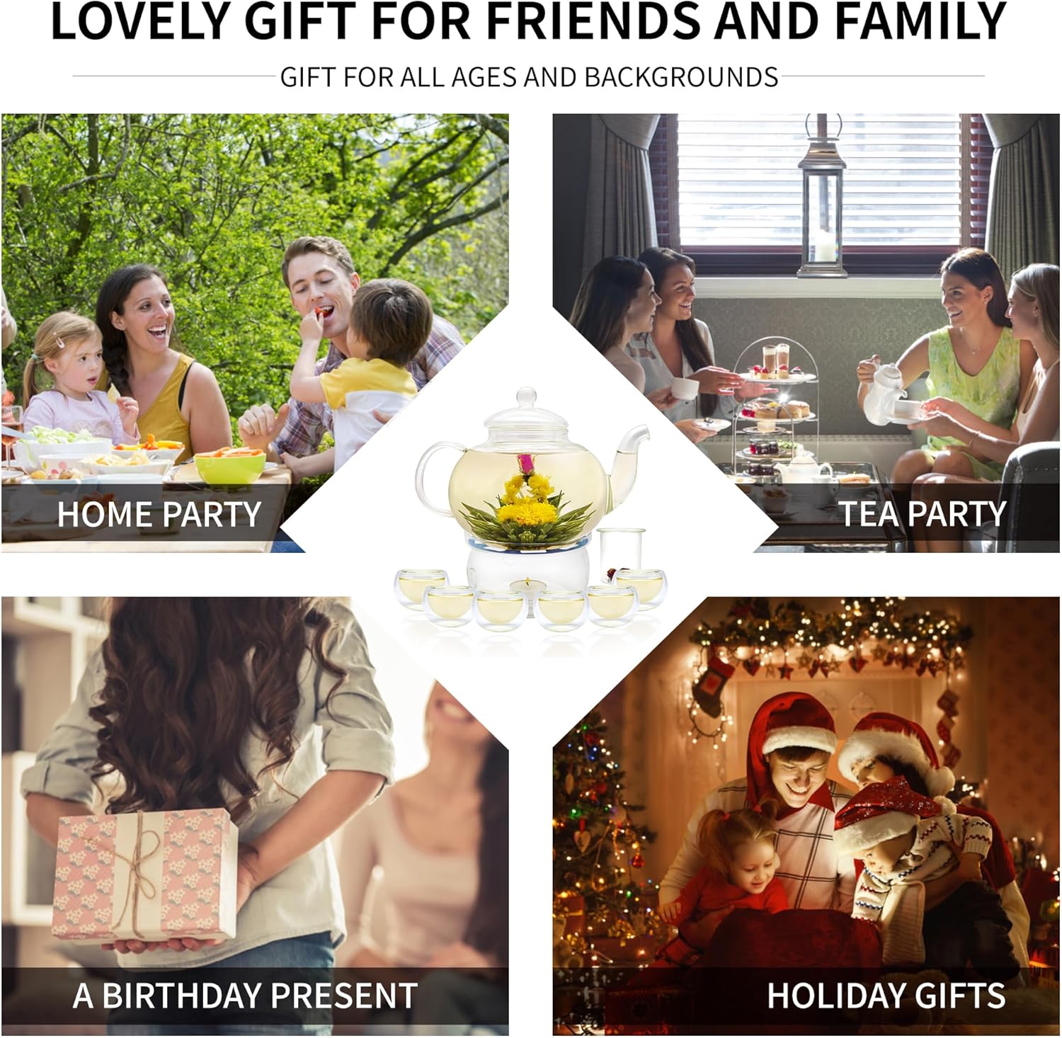 Glass Teapot Set, 27OZ/800ML Stovetop Safe Glass Tea Kettle with 6 Small Double Wall Tea Cups & Loose Tea Infuser & Tea Warmer, Microwave & Dishwasher Safe Tea Maker, Blooming Tea Gift Set - Image 8