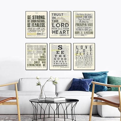 Miniatura 2 de Vintage Christian Bible Page Art Prints, Set of 6, Unframed, Joshua 1:9, Proverbs 3:5, Jeremiah 29:11, Romans 8:28, Galatians 5:22-23, Bible Verse