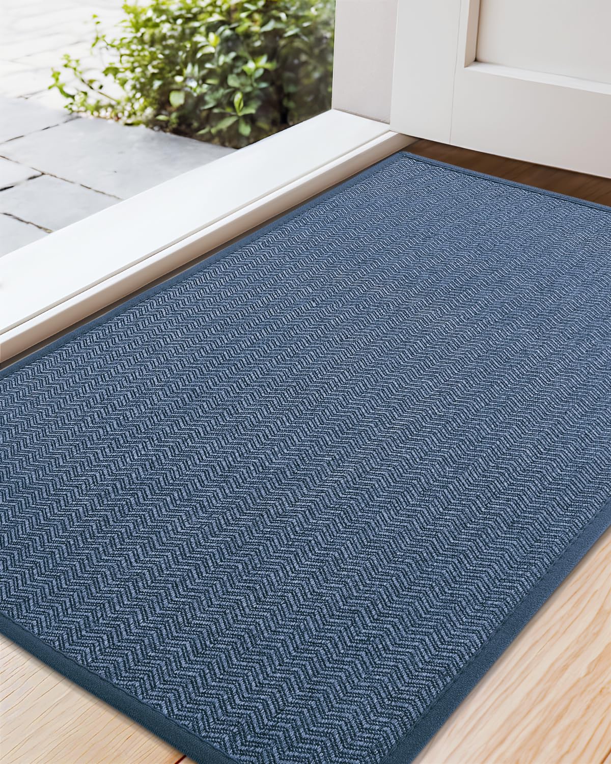 Color&Geometry Felpudo Entrada Casa 43.5 x 75 cm, Alfombra Entrada Casa Interior/Exterior Lavable Antideslizante, Tapete Entrada Absorbente Resistente a Las Manchas, Azul