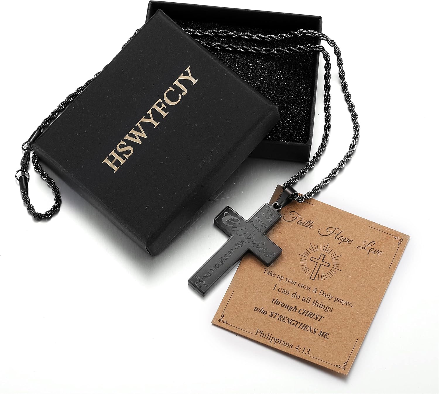 Bible Verse Cross Necklace for Men, Pendant Rope Chain for Baptism, Confirmation, First Holy Communion, Christening - Christian Gift for Father's Day - Image 3
