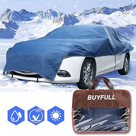 Amazon Buyfull 車 カバー ハーフ 裏起毛 カーカバー ボディーカバー ボディカバー 4層構造 Sサイズ 車 ボディーカバー ハーフ 凍結防止カバー 防水防塵uvカット ポリエステルタフタ 210t 普通車 470 2cm ネービーブルー ボディーカバー 車 バイク