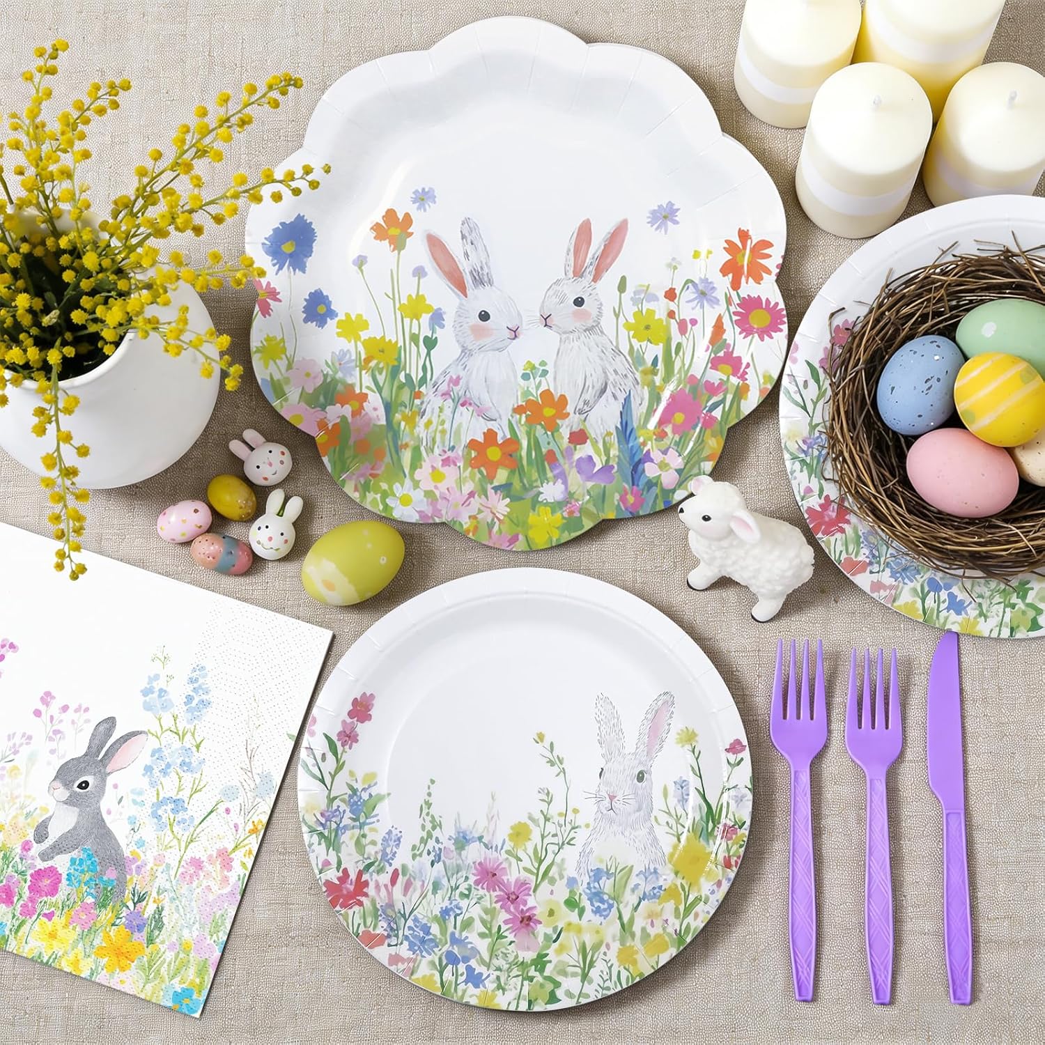 YY 200 Easter Party Paper Plates Disposable Dinnerware Set Serve 50 Dinner Plates Napkins with Forks