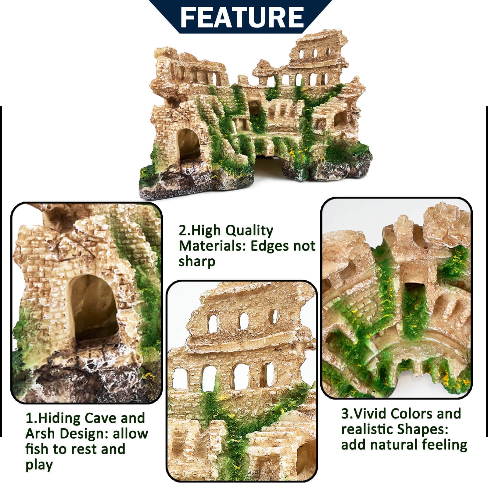 Antica Colonna Romana rovina Acquario Castello Europeo Decorazione per Acquario, Castello, Grotta, nascondigli, Rocce, Piante, Forniture, Accessori sicuri per acquari d'Acqua Dolce e salata