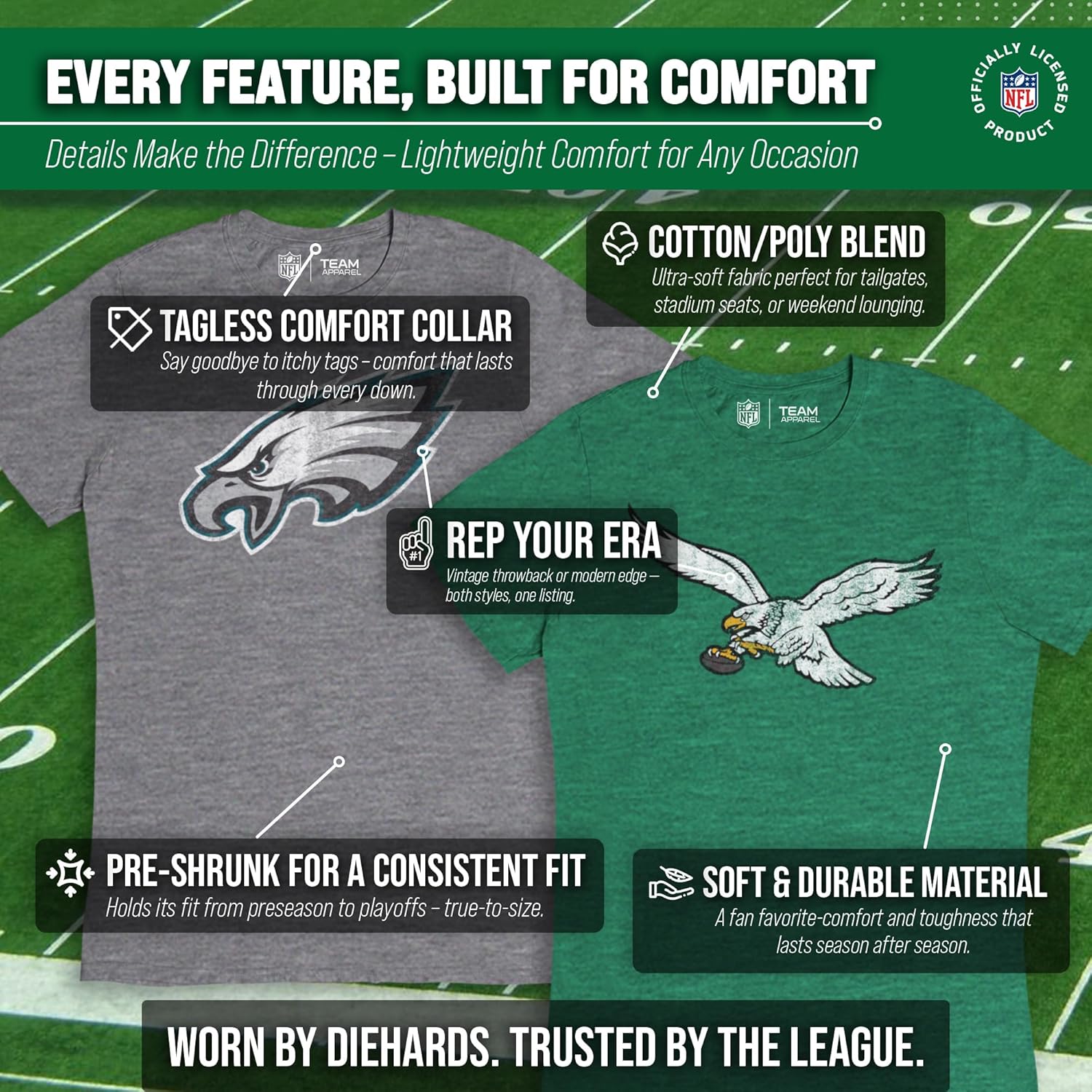 Team Fan Apparel NFL Modern Throwback T-Shirt - Cotton & Polyester Short Sleeve Adult Sports Tee
