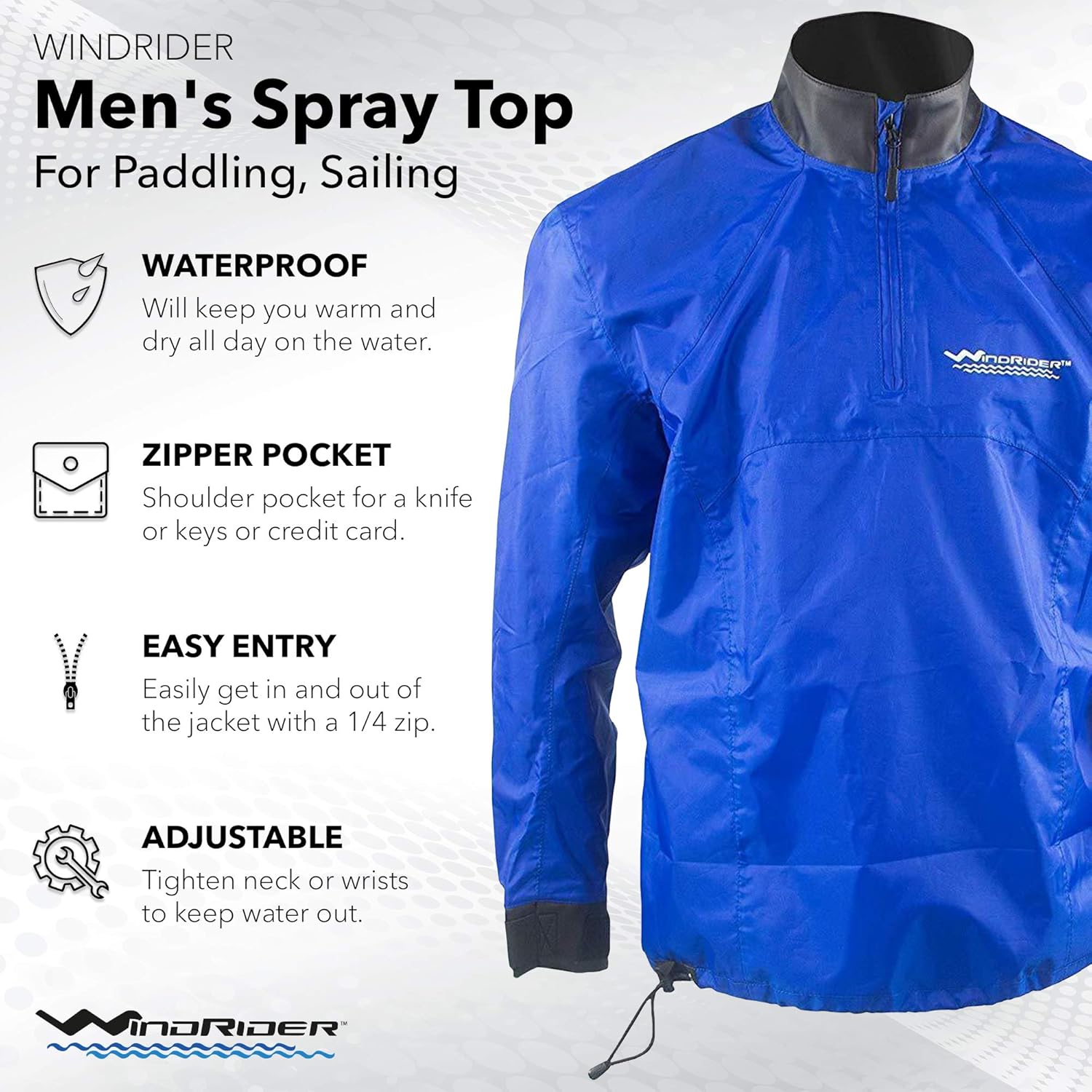 WindRider Waterproof Paddling Sailing Spray Top | Neck and Wrist Seals | Front Zipper | Shoulder Pocket : Sports & Outdoors