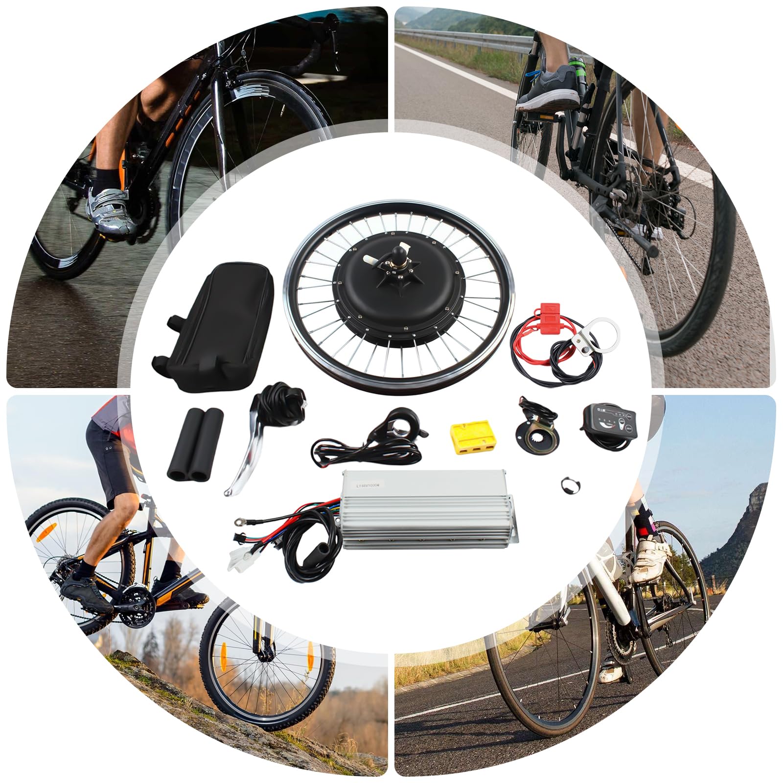 20'' Elektro-Fahrrad Conversion Kit Electric Bicycle Motor Umbausatz Vorderrad/Hinterrad Elektrofahrrad LED-Anzeige, Daumengas, Elektronische Kraftbremse (48V 1000W Hinterrad)