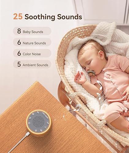 Miniatura 3 de Dreamegg Máquina de sonido para bebés con lámpara de guardería, 25 sonidos relajantes, reloj despertador, luz nocturna regulable, máquina de ruido