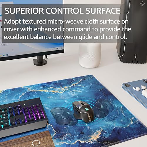 Miniatura 39 de KTRIO - Alfombrilla de mouse grande para juegos con bordes cosidos, extendida, tela microtejida superior, base antideslizante, almohadilla de Negro