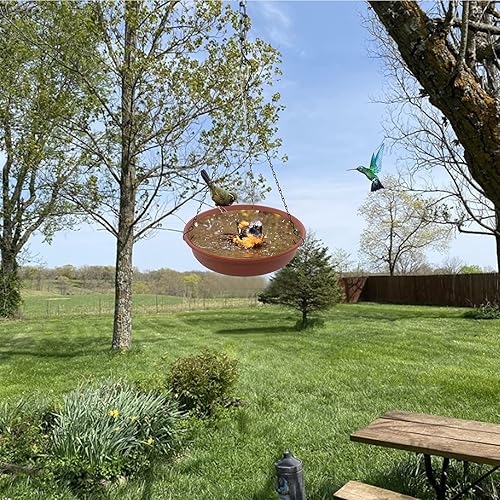 Miniatura 5 de Comedero colgante para pájaros para exteriores, 12 pulgadas de diámetro x 2.25 pulgadas, bandeja de baño de pájaros rojos de ladrillo profundo,