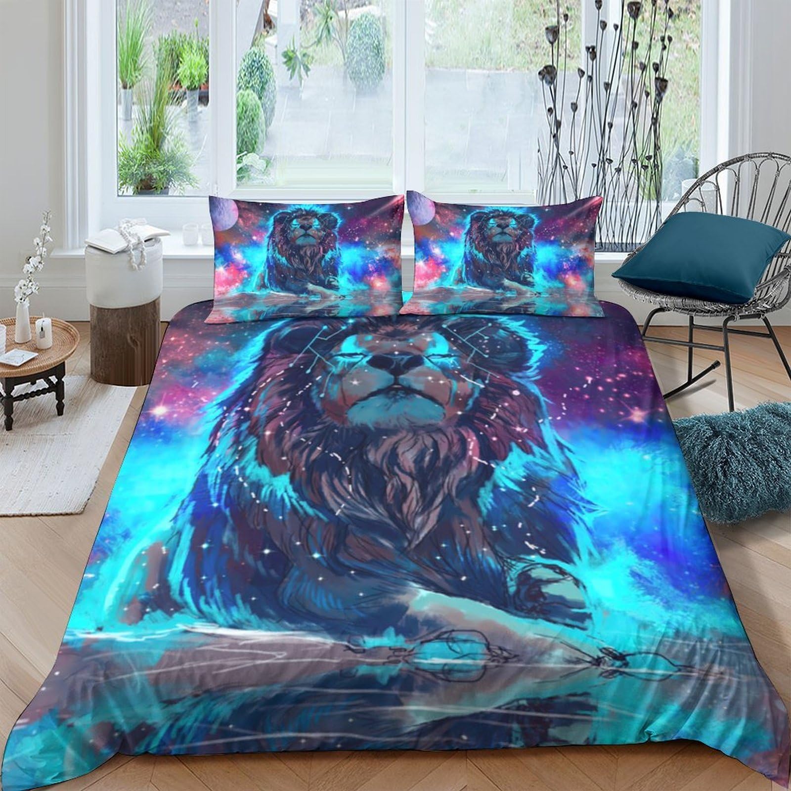 Ctjqhvkz Style-7 3D Printed Cosmic Lion Fitted Sheet Microfiber Soft Breathable Galaxy Aurora Bed Cover For Bedroom Dorm Home Decor Single（135X200cm）