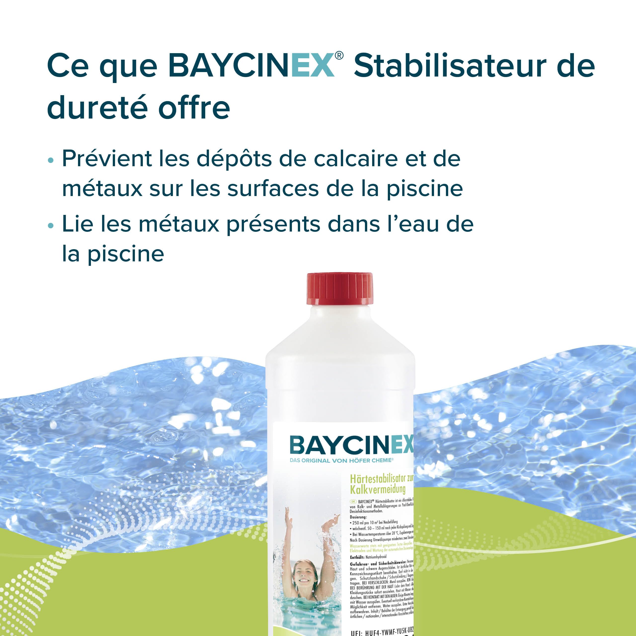 Höfer Chemie 6 x 1 L stabilisateur de dureté à Action Anti-calcaire | Prévient les dépôts calcaires et métalliques, les colorations et l’eau trouble – formule liquide stable au chlore