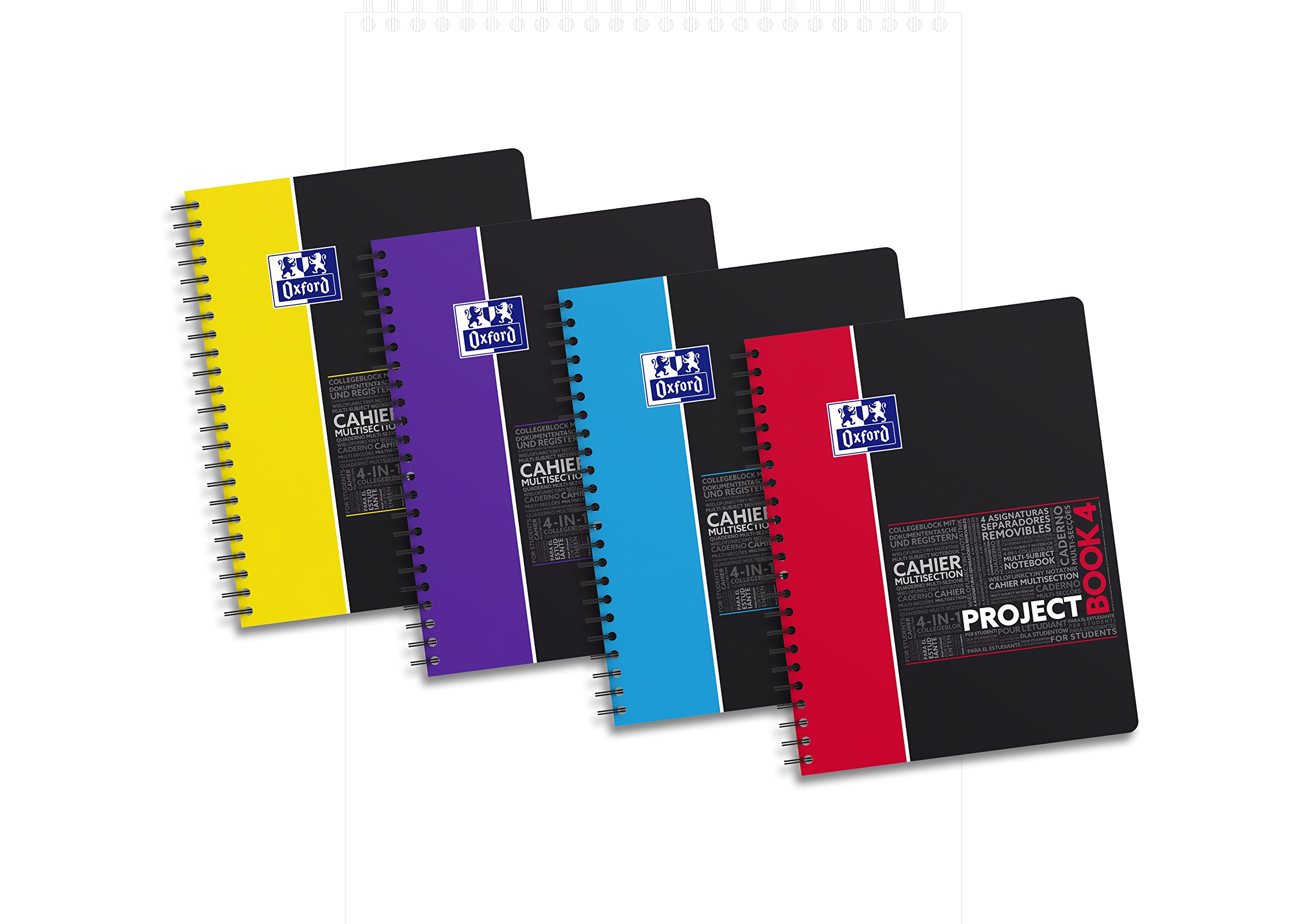 Oxford Projectbook A4 Studium Collegeblock kariert 100 Blatt, 5 Stück mit 4 Farben