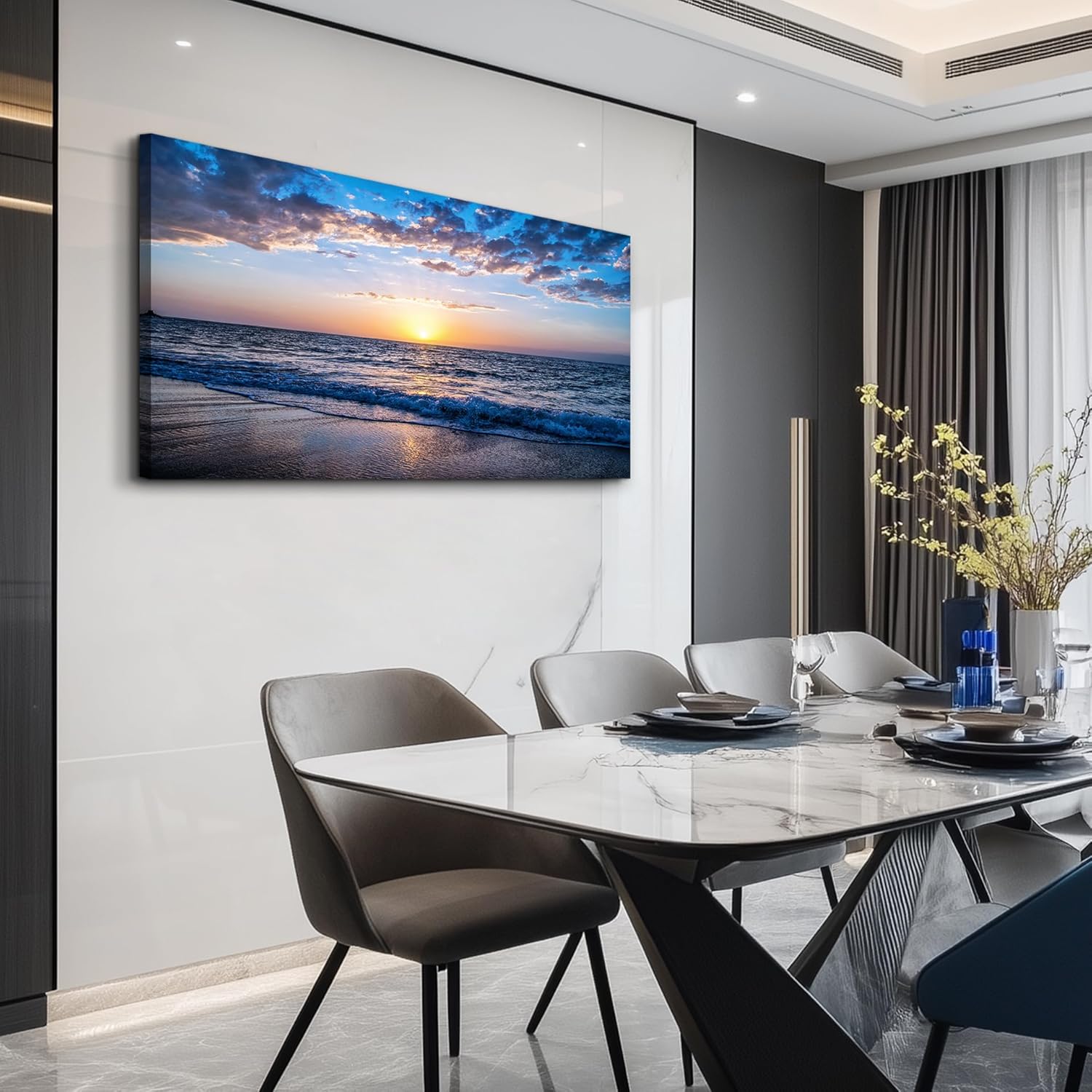 hyidecorart Wall Art Moon Sea blue Ocean Landscape Paintings Bedroom Canvas Art Print wall art for living room Paintings for Wall Decor and Home Decor (20 x 40inch x 1pcs)