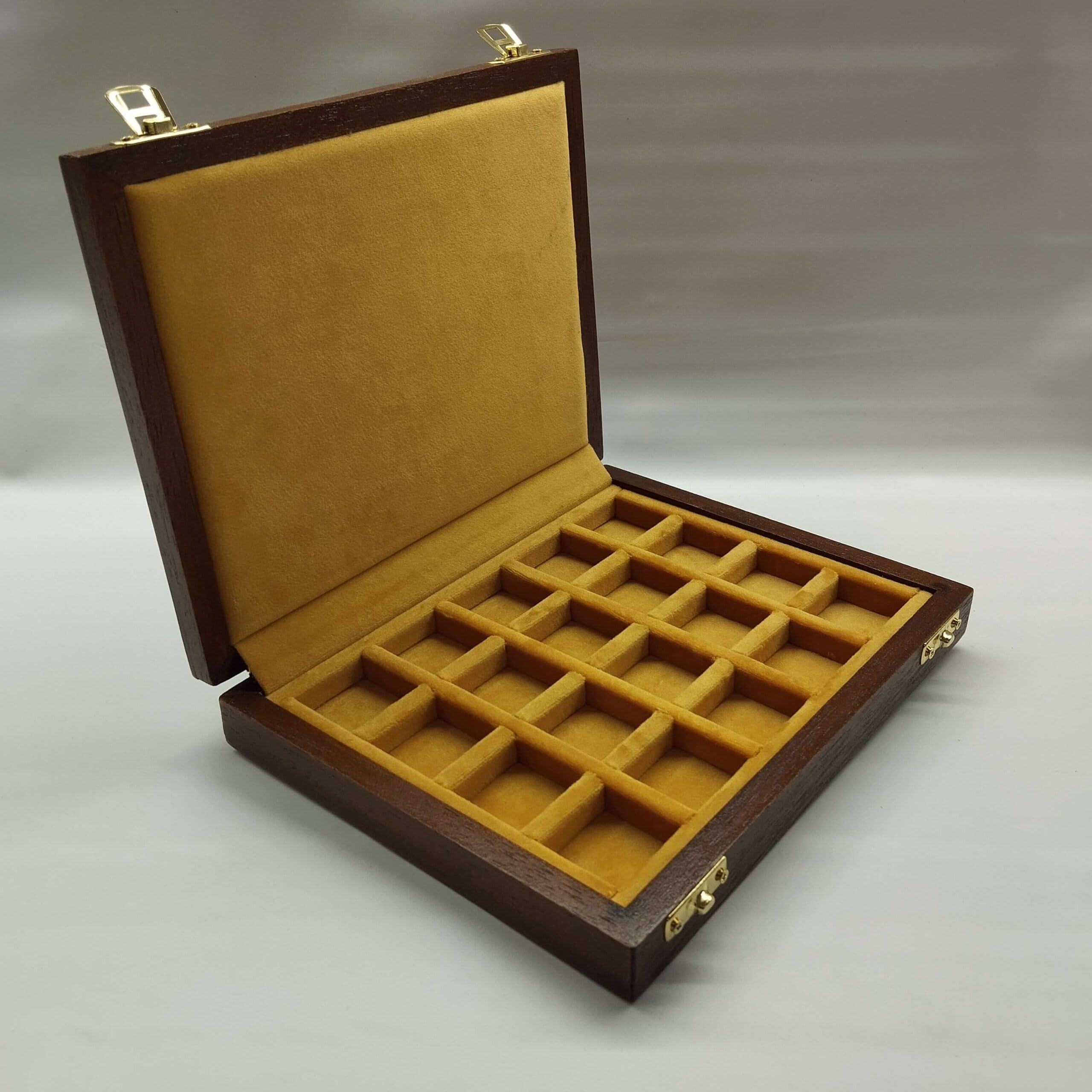 Caja para Monedas Antiguas Romanas esterlinas marengos follis Madera Maciza Artesanal 20 Compartimentos Terciopelo numerada con Certificado