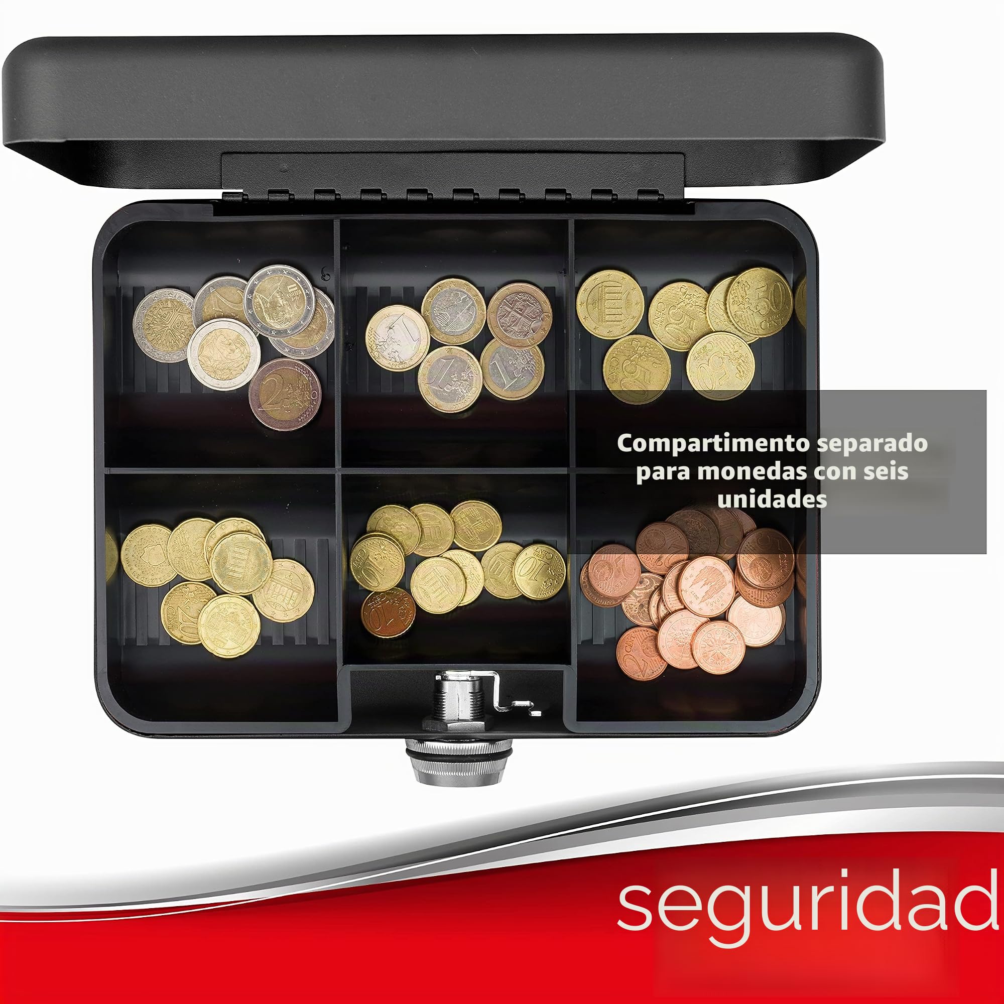 Caja de caudales Sax con cerradura de combinación, cerradura extra fuerte, 25 x 18 x 9cm, Grande, Caja de caudales de seguridad negra