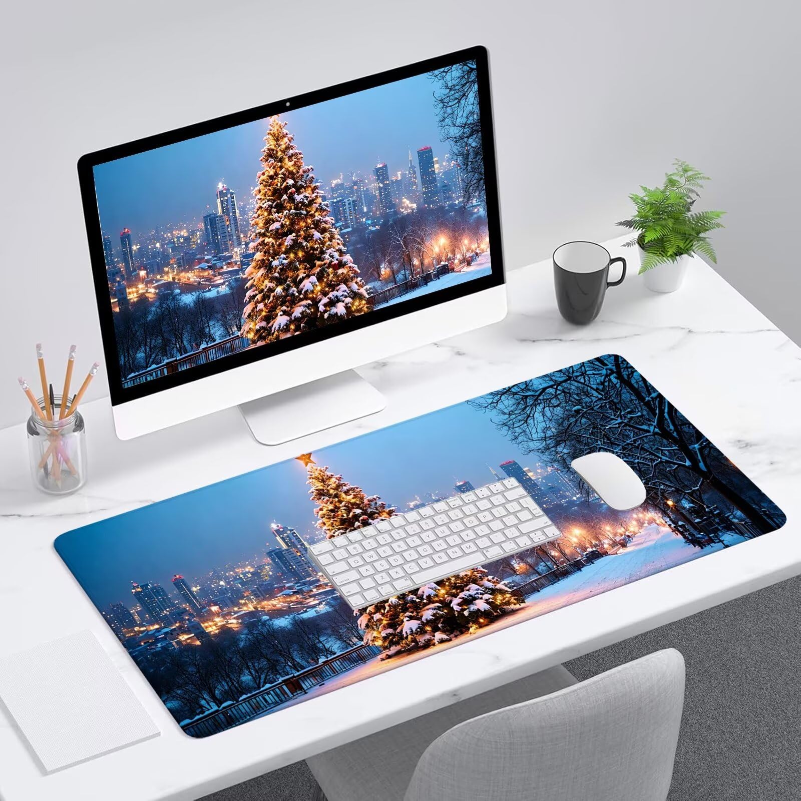 Albero di Natale Tappetino Mouse Gaming,Tappetino Mouse XXL 1200 x 500 mm,Tappetino Mouse Paesaggio,Mouse Pad con Base Antiscivolo,Bordi Cuciti Mousepad,Tappetino Mouse Gaming di Alta Precisione S-505