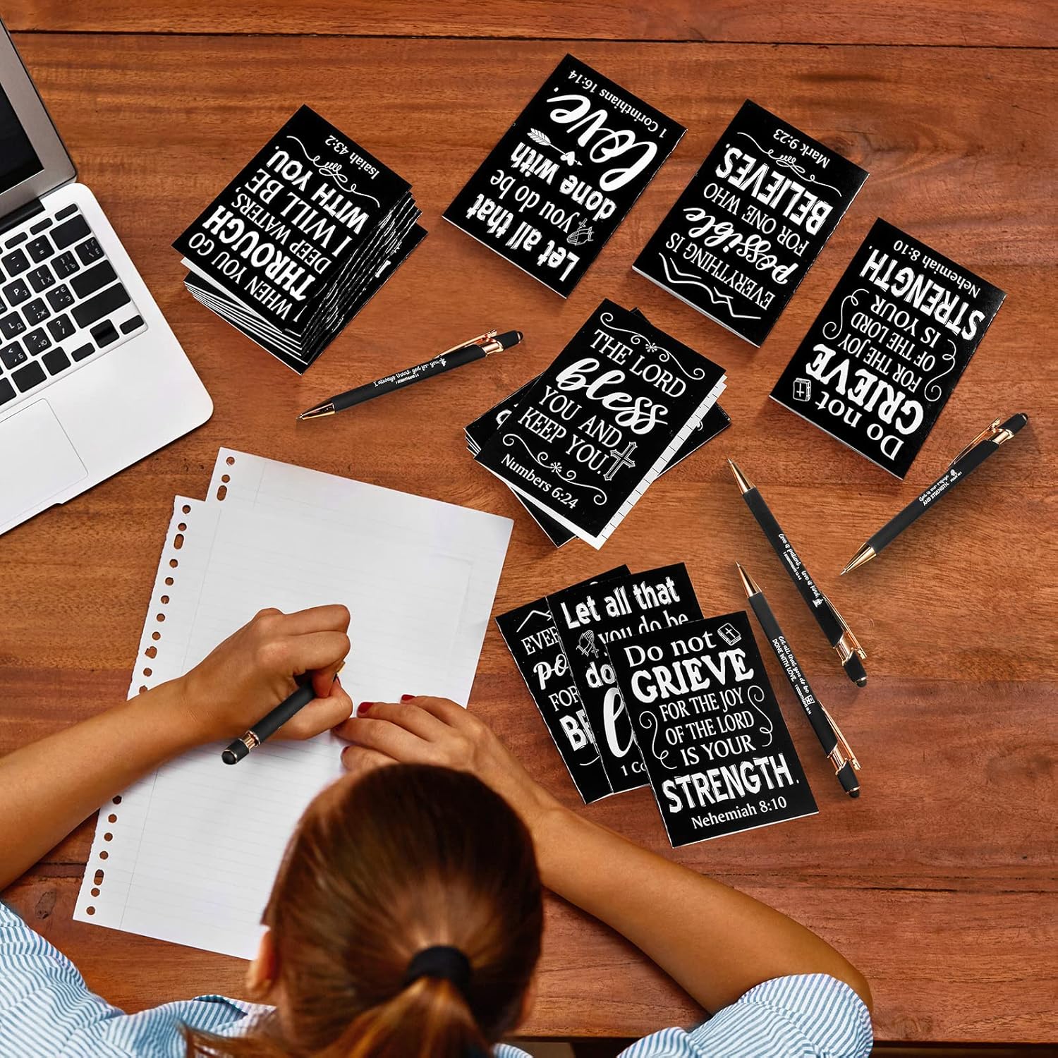 Estune 48 Pcs Bible Pens Notepads Gifts Set Ballpoint Pen Notebook Inspirational Quotes Christian Pens Bible Journal for Women Motivational Christian Gifts (Classic Style) - Image 6