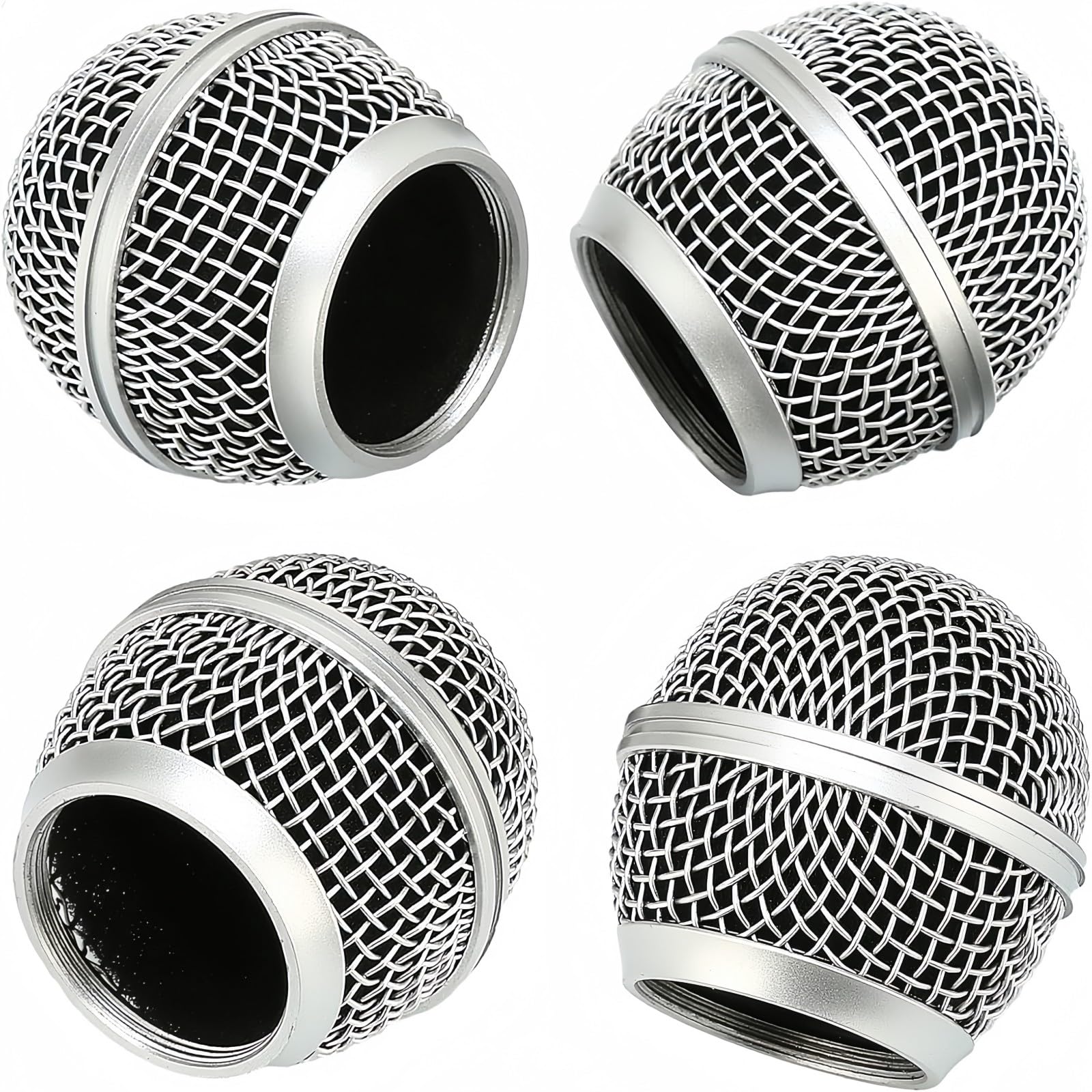 4 rejillas de repuesto para micrófonos Shure con cable e inalámbricos SM58, Beta58A, SV100, bola de rejilla de micrófono con espuma interior, cabezal de rejilla de micrófono de malla de acero, color