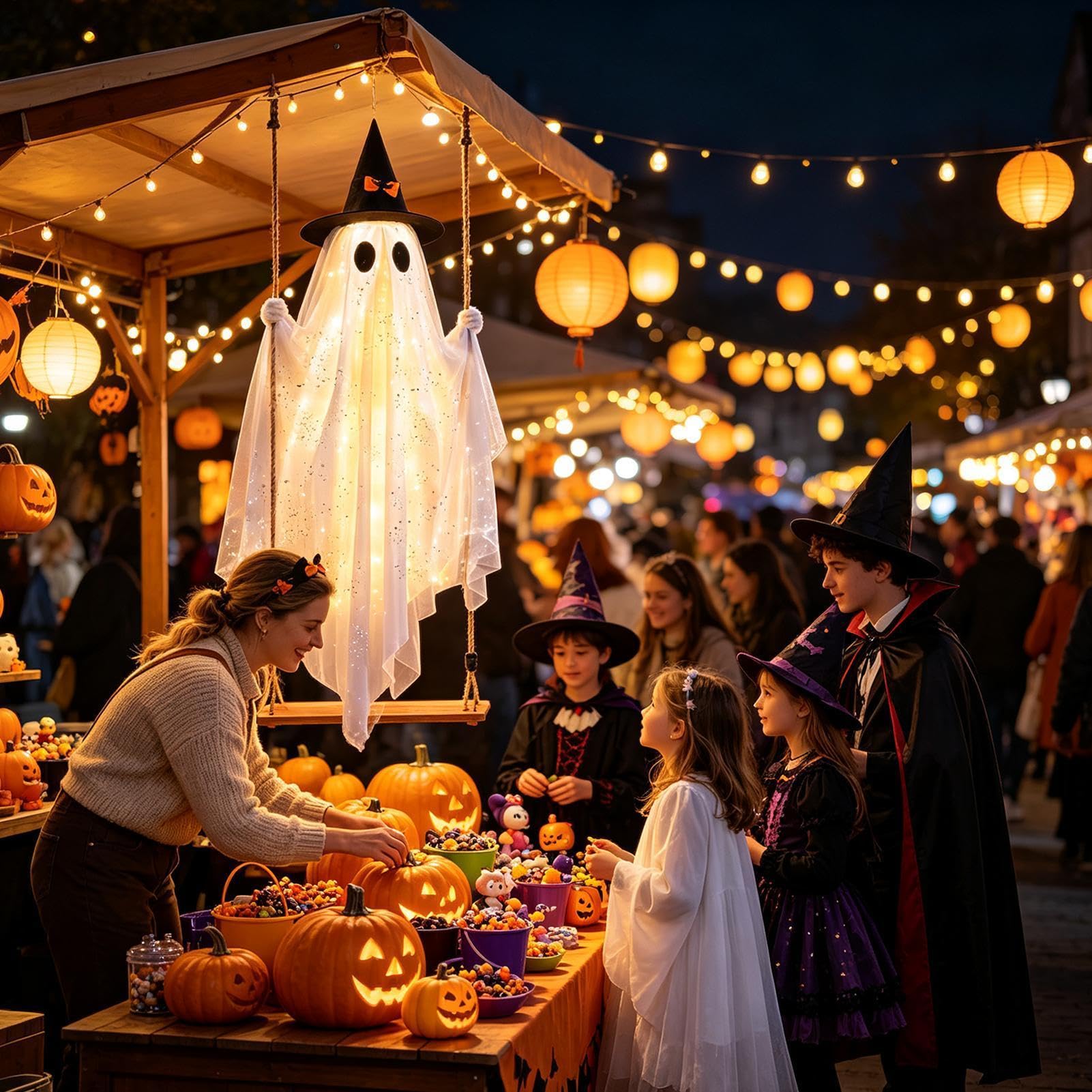Decorazione fantasma Halloween con cappello grande decorazione da giardino | Carini Ornamenti Albero Fantasma Esterno per Festa Cortile Patio Prato Caminetto Infestato