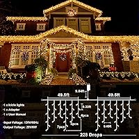 Vista 39 de Luces de Navidad azules al aire libre - 99 pies 1216 luces LED de carámbano para exteriores - Enchufe 8 modos luces centelleantes para decoraciones