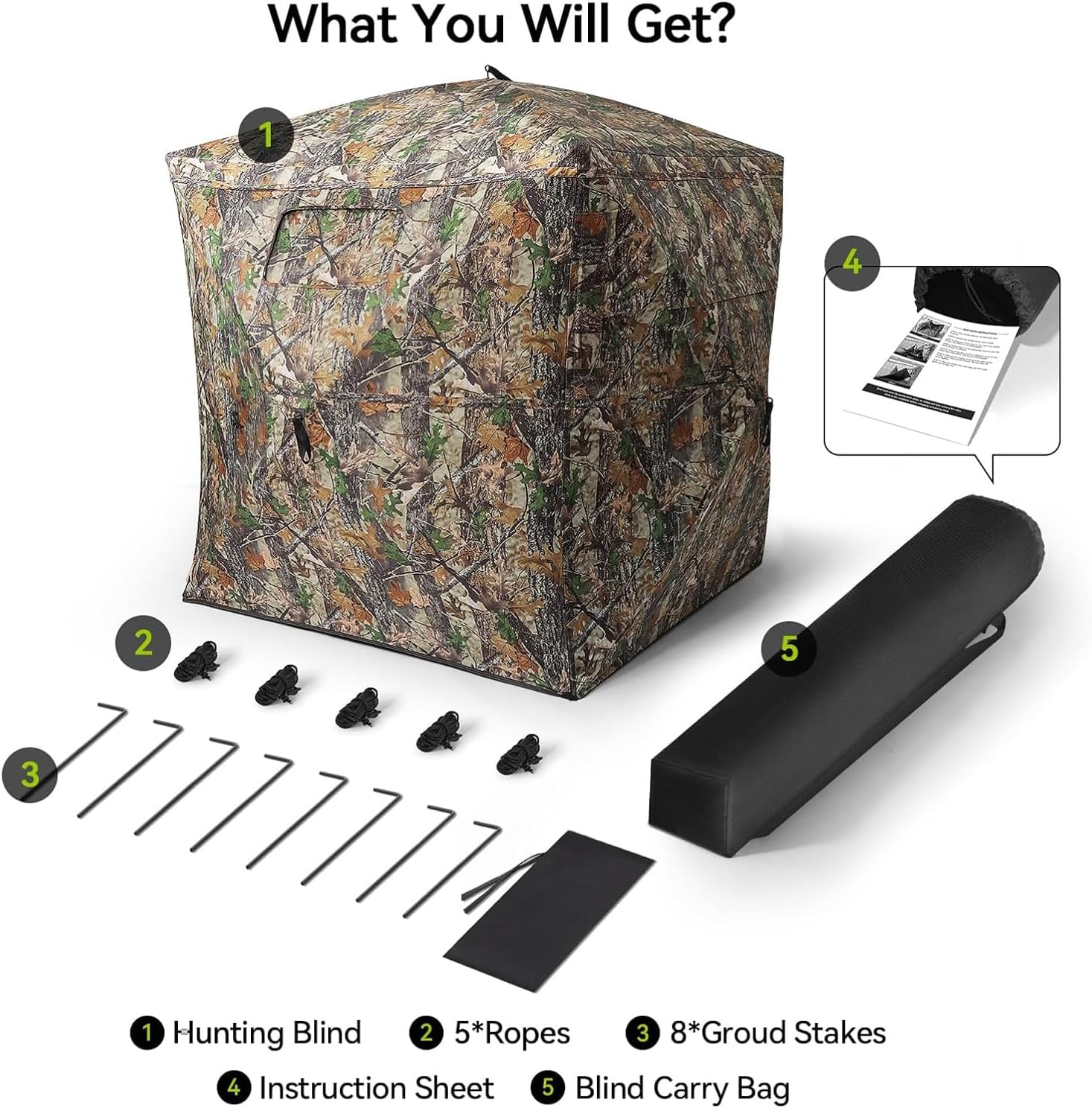 Hunting Blind 360 Degree See Through Ground Blind with Carrying Bag, 2-3 Person Pop Up Camouflage Tent, Portable Concealed Shelter Resilient Hunting Tent