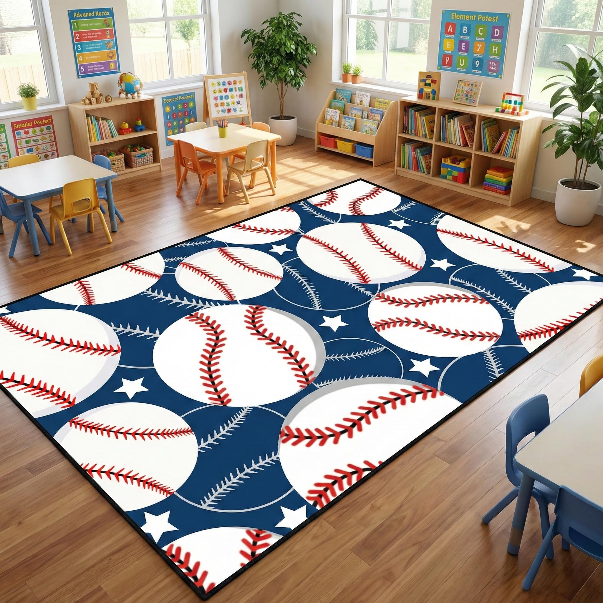 Baseball Area Rug - Baseball Rug for Boys Kids Room Sports Carpet Rugs fors Boys Kids Bedroom Sports Rugs, 4'×5'