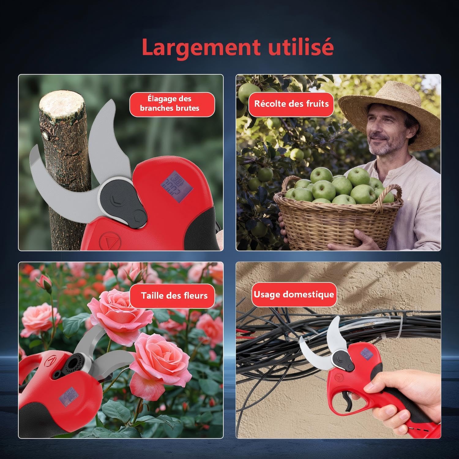 OUTIGO Sécateur Électrique Sans fil, 40mm Secateur Electrique 2 * 3000 mAh, Sécateur électrique avec Écran avec 2 Batteries de 3.0Ah pour la taille, le jardinage, les arbres fruitiers et le vignoble