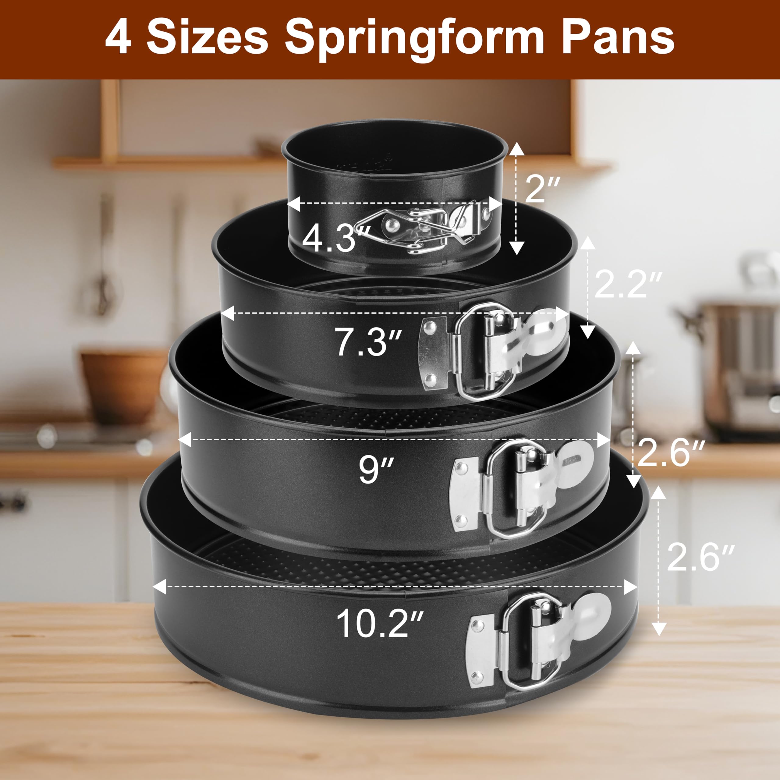 isheTao Tortiera Rimovibile 4 Pezzi Ø 11/18/23/26 cm,Professionale Teglia da Forno Rotonda Springform con Rivestimento Antiaderente Torte in Acciaio al Carbonio Cake Pan per Pane e Formaggio