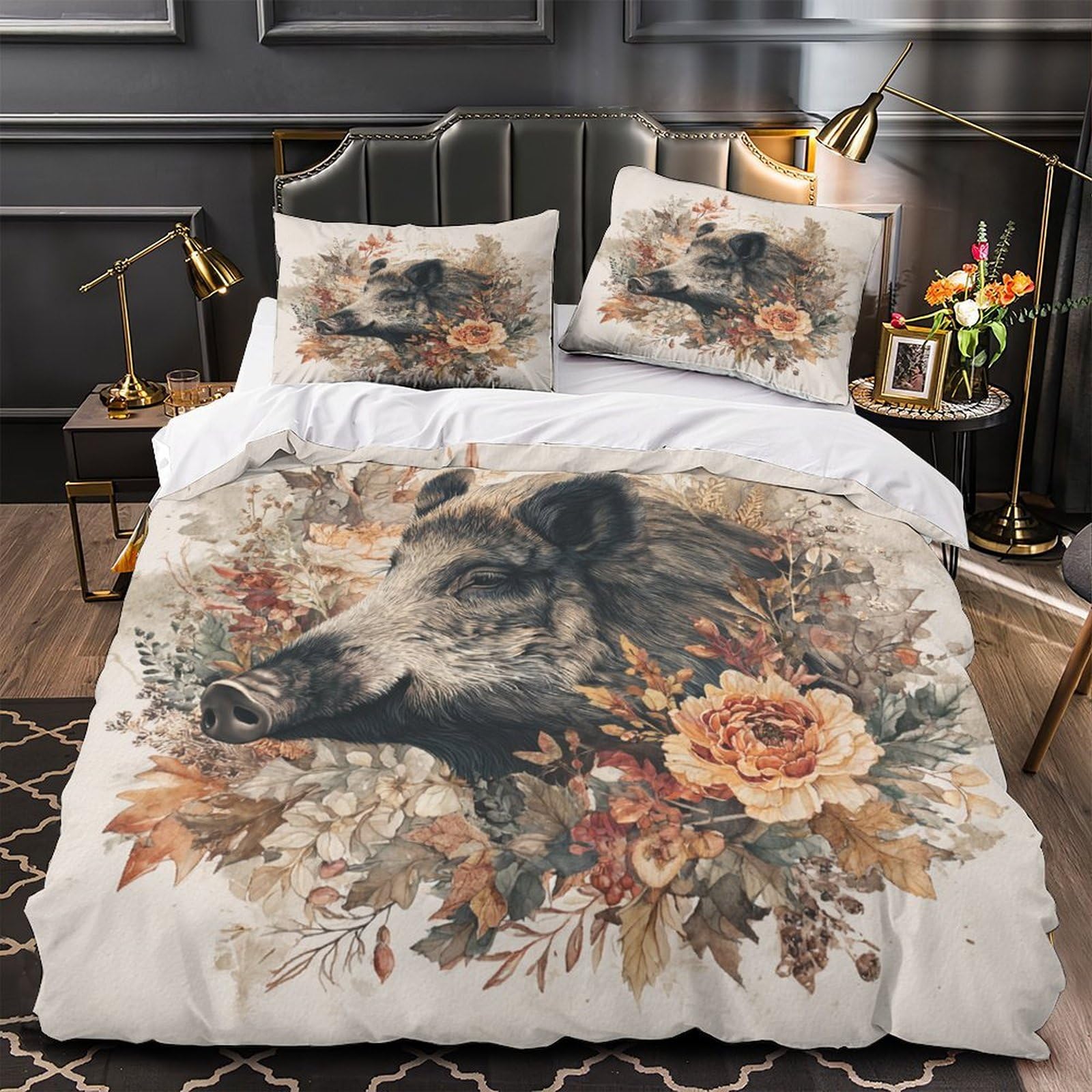 Housse de couette 140x200cm sanglier parure microfibre ultra douce