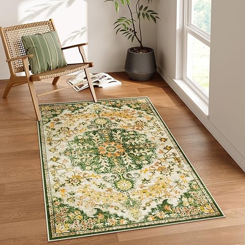 Miniatura 295 de Lahome Alfombra bohemia con medallón floral de 3 x 5 pies, suave, impresa, para baño, cocina, entrada, vestíbulo, vintage, antideslizante, lavable