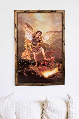 Miniatura 4 de Mrcjsales Arcángel de San Miguel, imagen dorada en marco rústico, pintura al óleo, 24 x 36 pulgadas, 13 x 18 pulgadas, 10 x 12 pulgadas, imagen de
