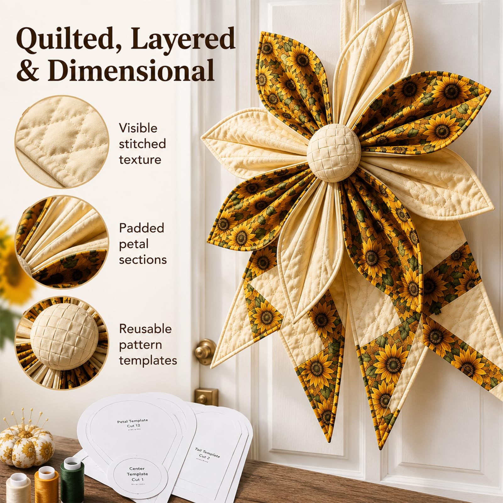 Genérico Kit de Costura de Lazo Patchwork Grande, Decoración Navideña para Puerta (Style-D)