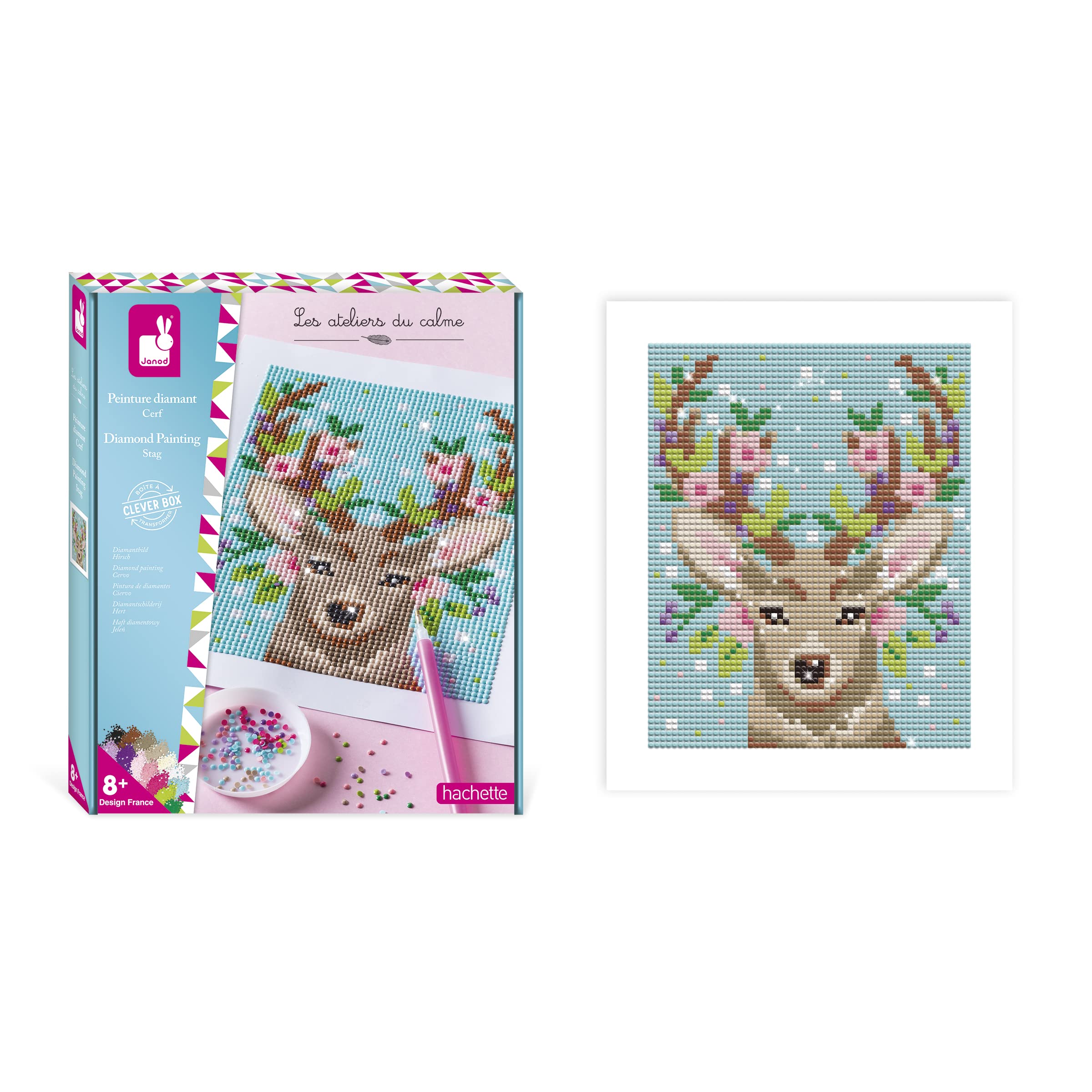 Janod - Deer Diamond Painting - The Calme Warsztaty - Kreatywny zestaw wypoczynkowy dla dzieci - Nauka umiejętności motorycznych i koncentracji - od 8 lat, J07948