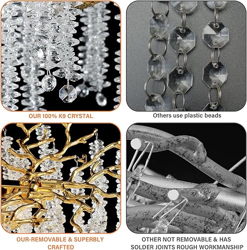 Miniatura 7 de YUYI Candelabro de cristal dorado, modernos candelabros rectangulares de 47.2 pulgadas para comedor, lámpara de lujo grande K9 para vestíbulo, sala