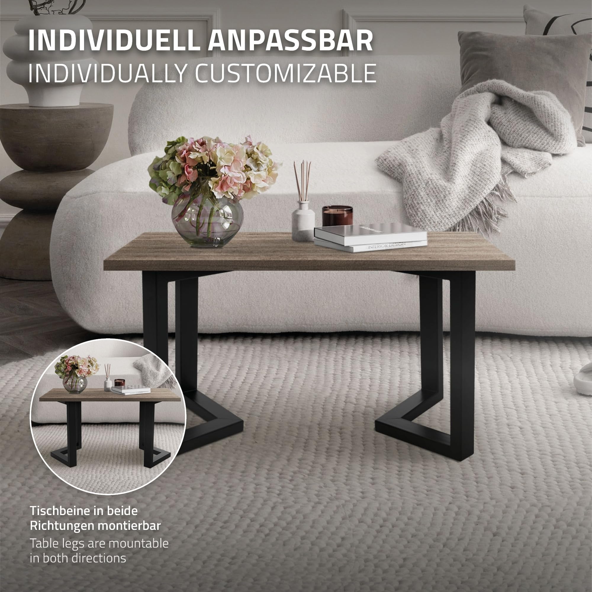 ML-Design Set 2x Base de Mesa en V 25 x 43 cm Soporte Angular Negro Mate de Metal Acero Recubierto de Polvo Bastidor para Escritorio Pata para Consola Sostén para Tablero Pie Armazón Diseño Industrial