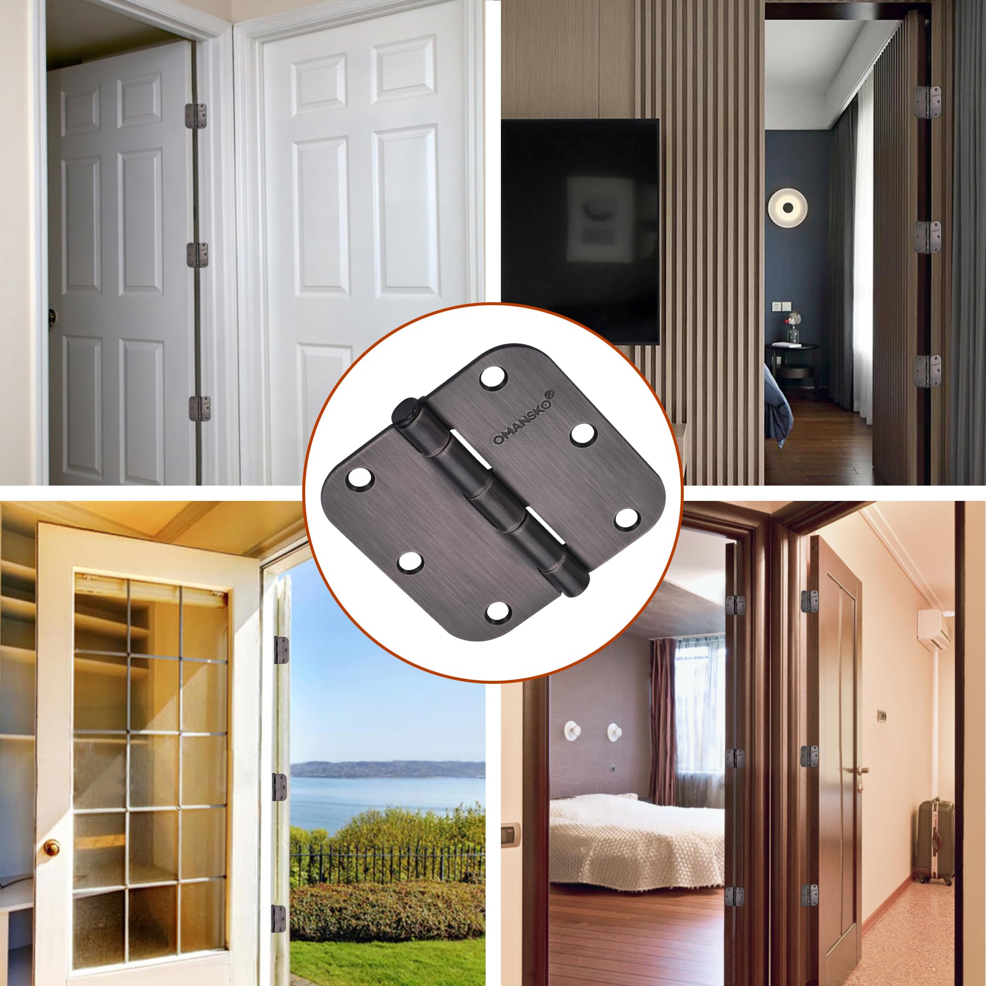 Paquete de 18 bisagras de puerta de 3.5 x 3.5 pulgadas, bisagras de bronce aceitado para madera, esquinas de radio de 5/8 pulgadas, bisagras de puerta interior de 3 1/2 pulgadas para puertas