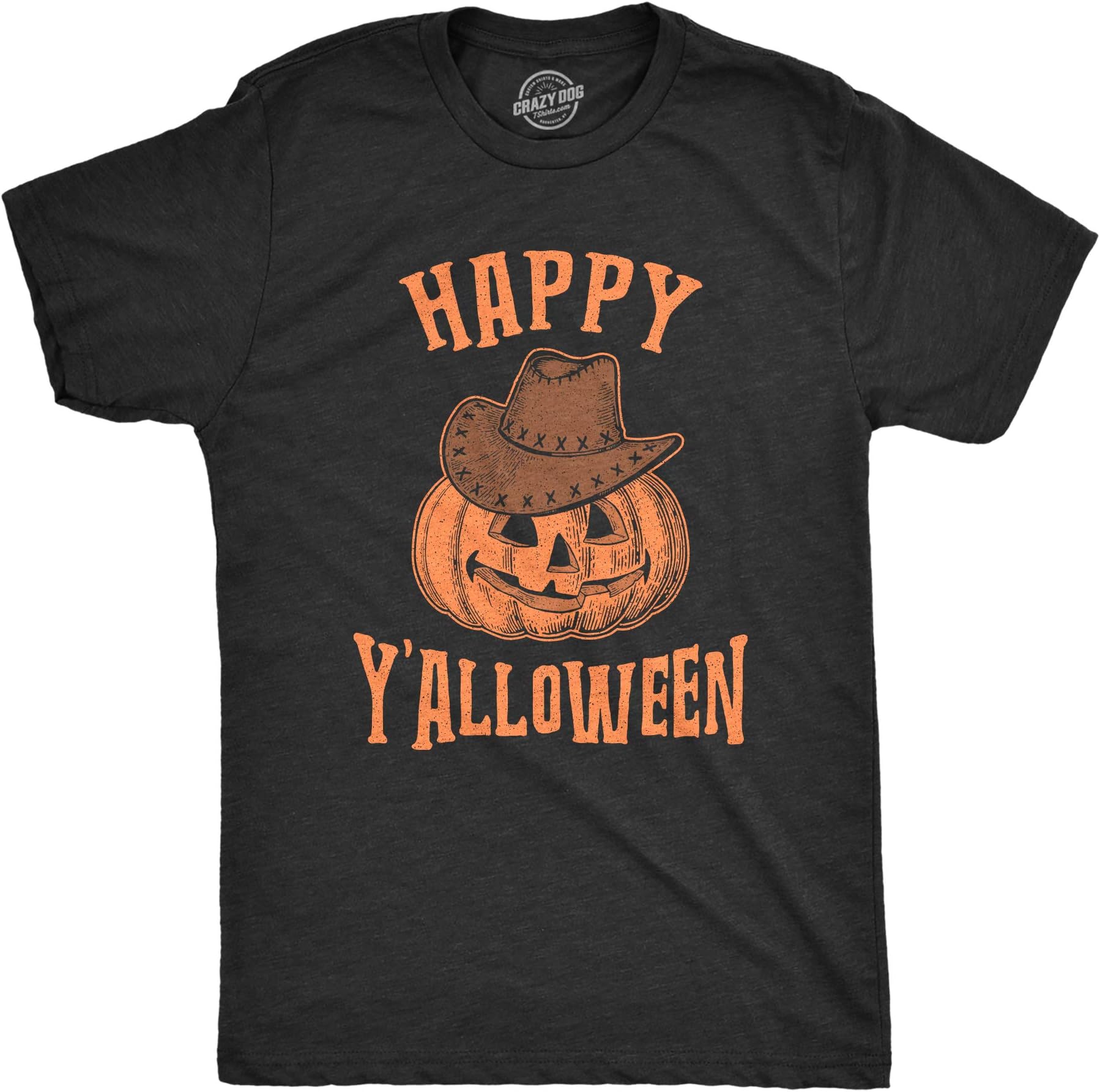 Crazy Dog T-ShirtsMens Happy Y'alloween Tshirt Funny Halloween Jack-O-Lantern Cowboy Graphic Novelty Tee