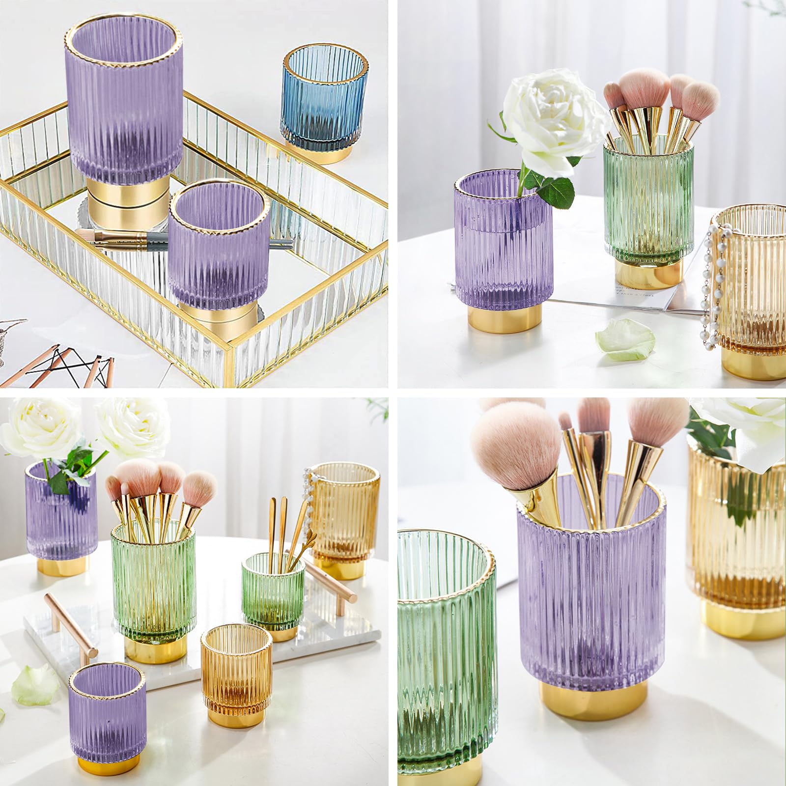 DASITON Makeup Brush Holder Organiser, Crystal Cosmetic Make Up Brush Holder, Glass Makeup Brushes Storage Organiser - Image 4